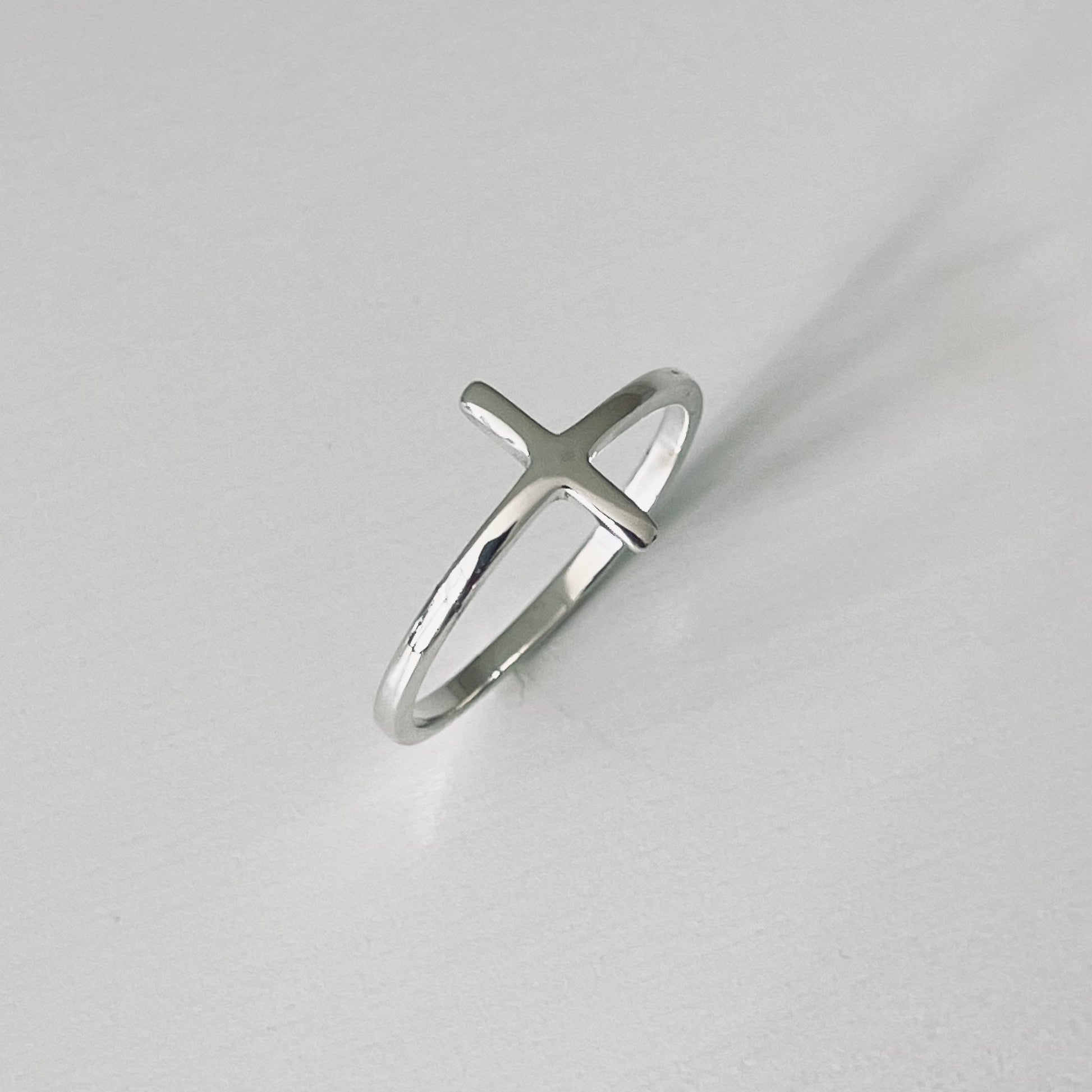 Sterling Silver High Polish Cross Ring, Cross Sideway Silver Ring, Religious Ring, Silver Cross Ring, Statement Ring, Dainty Silver Ring,