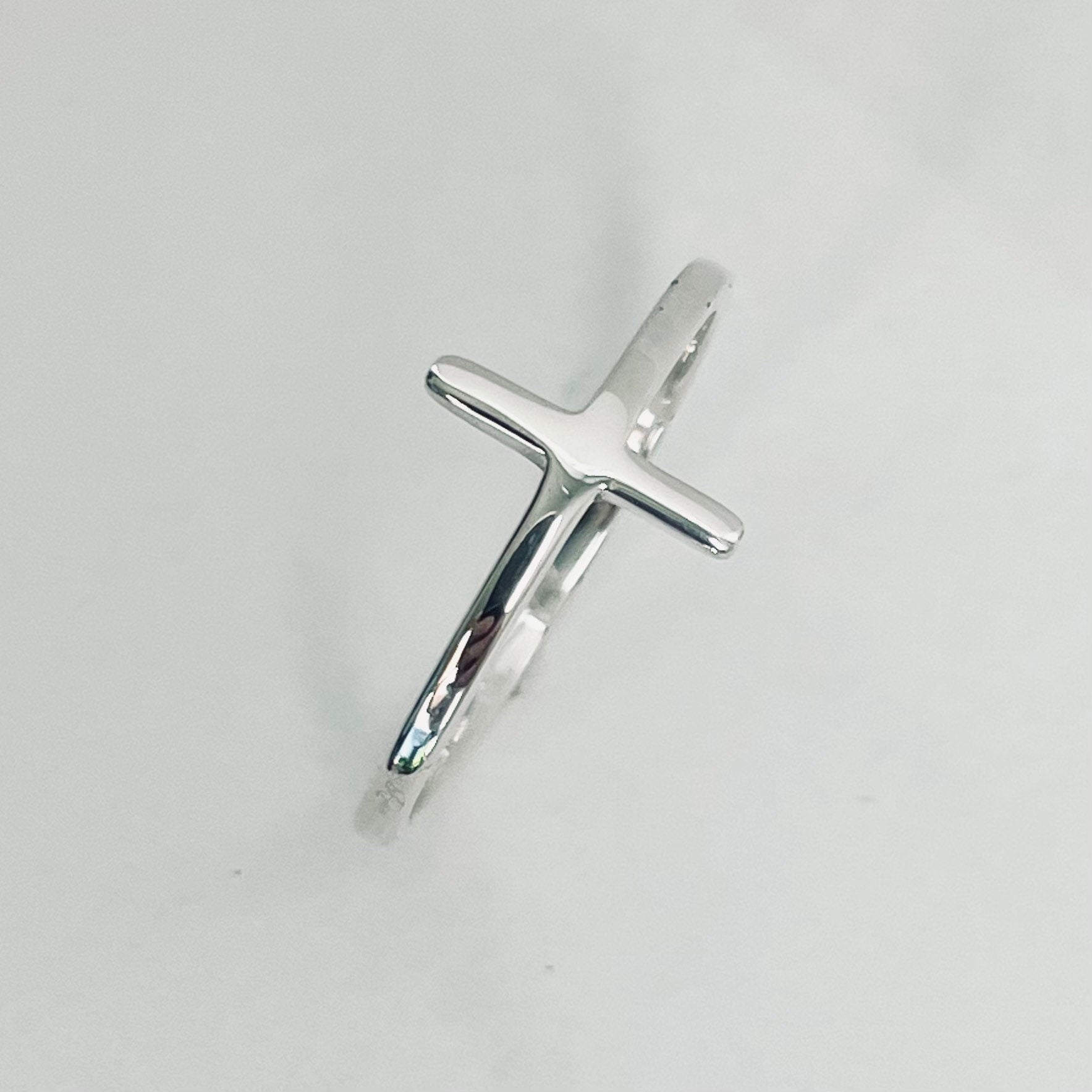 Sterling Silver High Polish Cross Ring, Cross Sideway Silver Ring, Religious Ring, Silver Cross Ring, Statement Ring, Dainty Silver Ring,