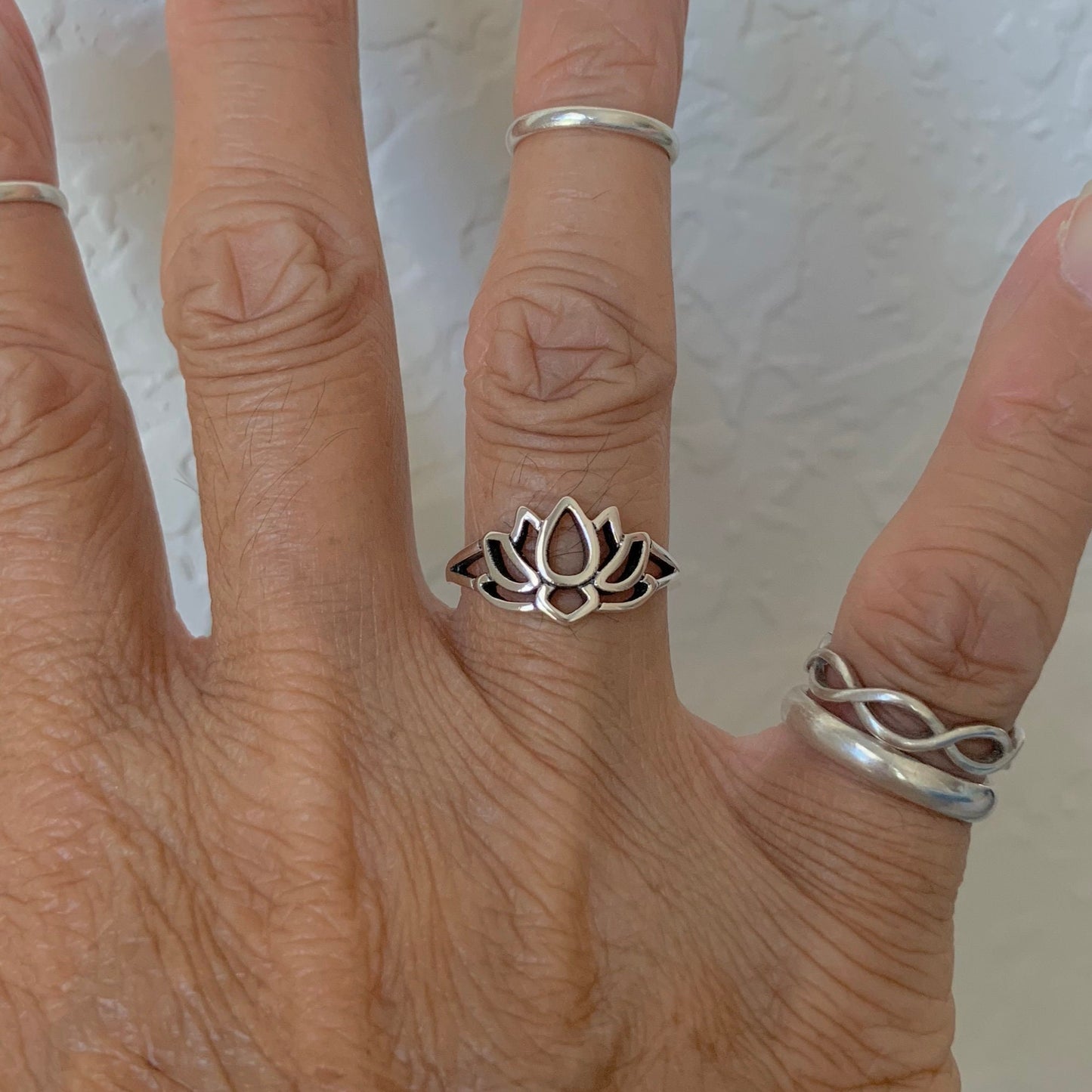 Oxidized Sterling Silver Lotus Flower Ring: Dainty Yoga Jewelry