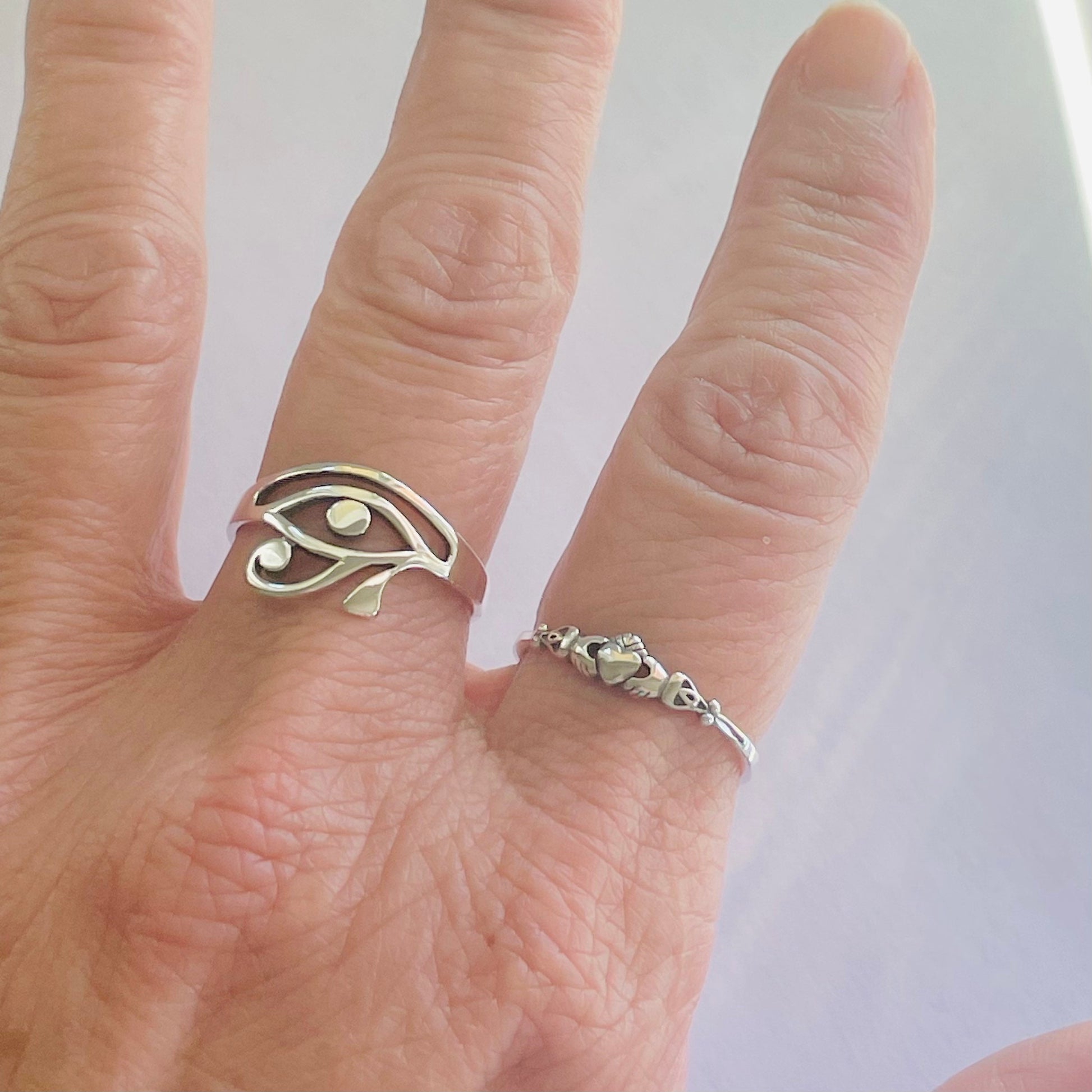 Sterling Silver Eye of Horus Ring: Religious Protection Jewelry