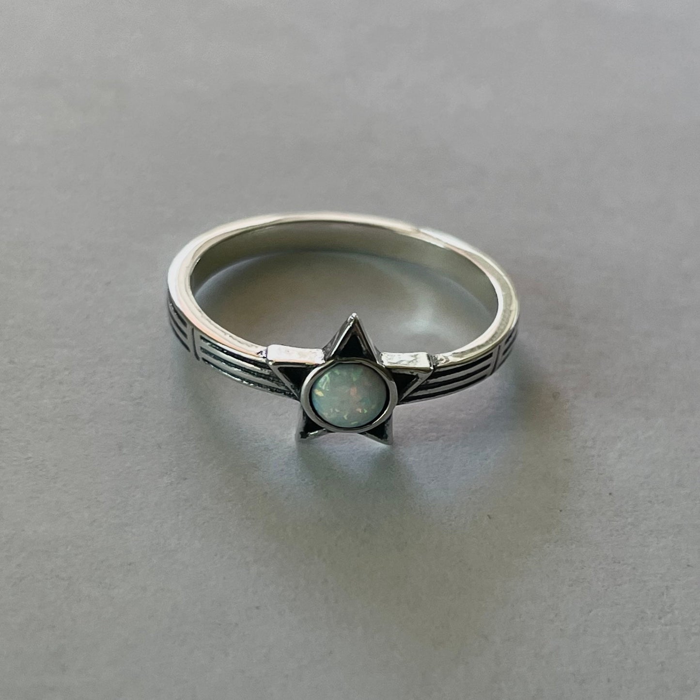 Sterling Silver Star White Lab Opal Ring, Silver Star Ring, Opal Promise Ring, Friendship Ring, Anniversary Ring, Fire Opal Ring, Star Ring,