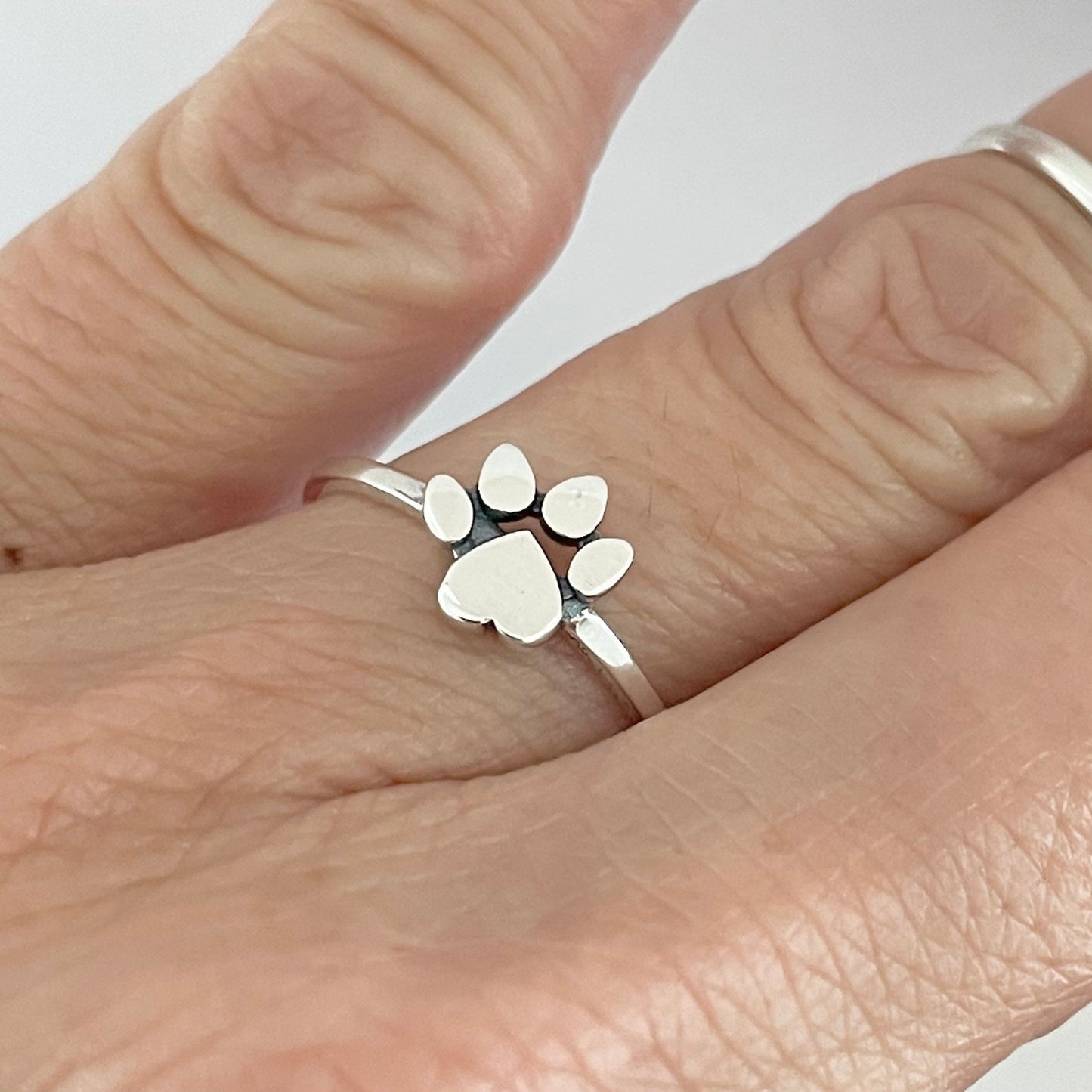 Sterling Silver Paw Print Heart Ring: Animal Lover Jewelry
