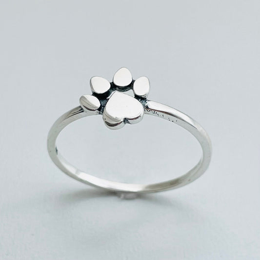 Paw Print Heart Sterling Silver Ring, Dainty Ring, Heart Ring, Silver Paw Ring, Dog Paw Ring, Cat Paw Ring, Animal Paw Ring, Statement Ring.