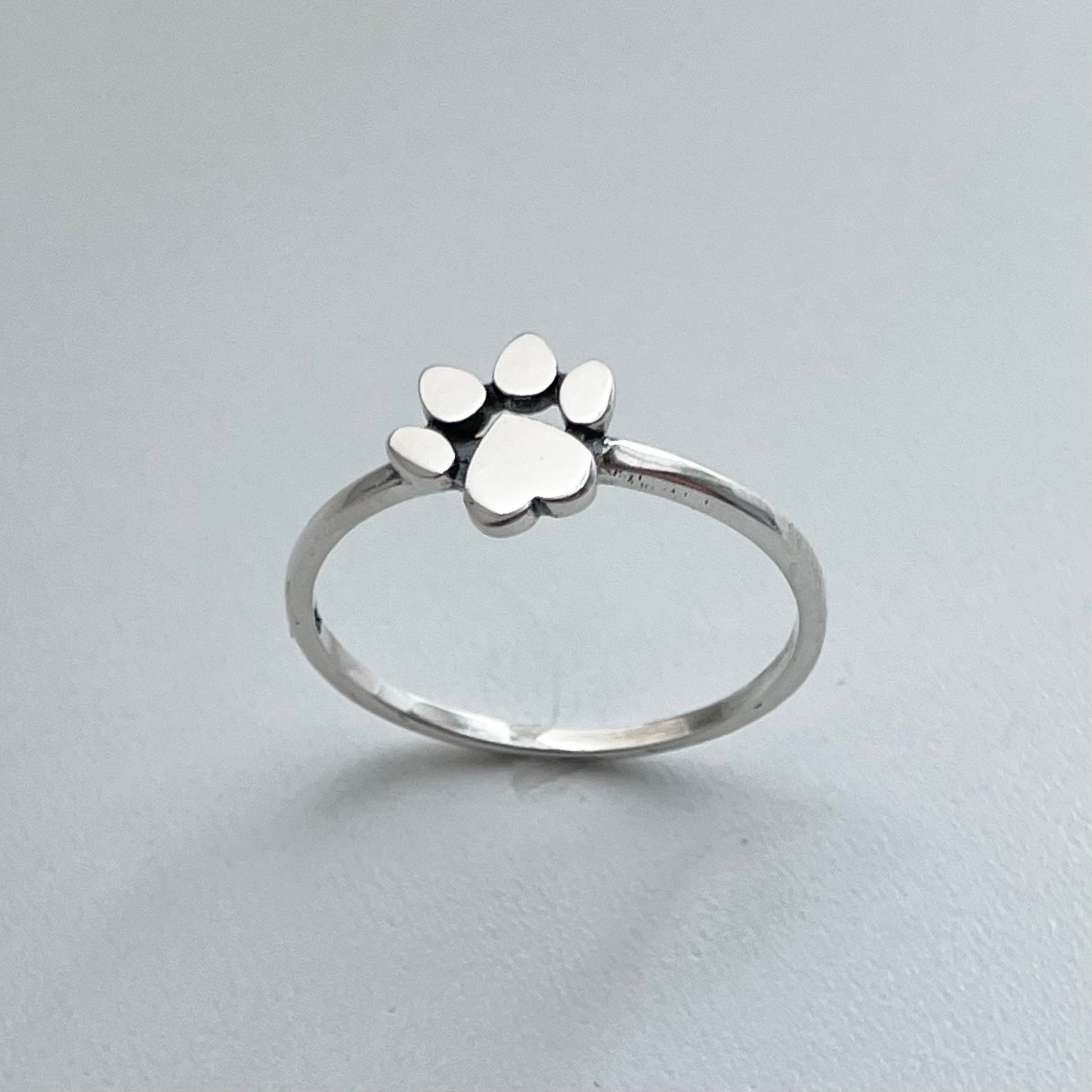Sterling Silver Paw Print Heart Ring: Animal Lover Jewelry