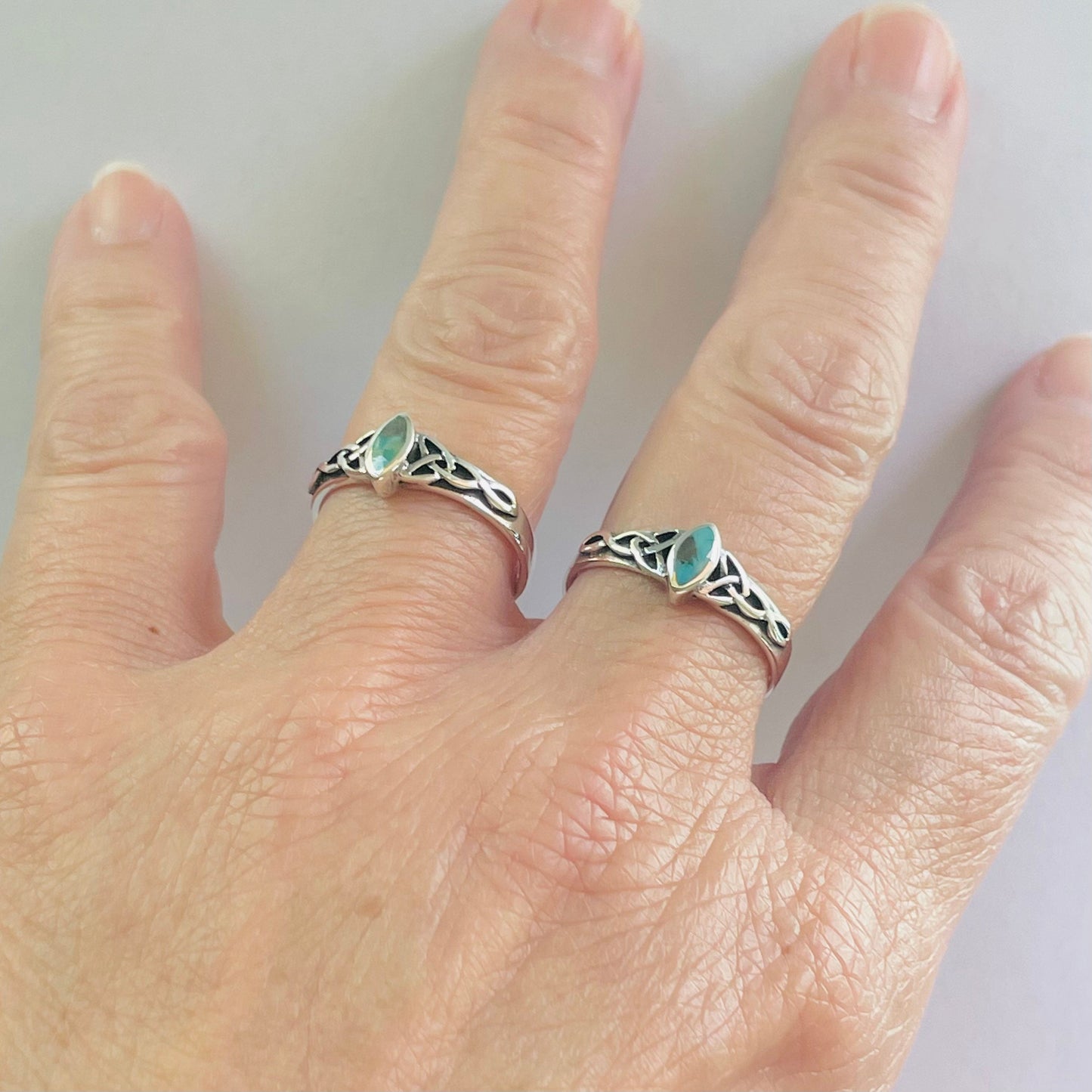 Sterling Silver Marquis Shape Genuine Turquoise with Celtic Ring, Strength and Empowerment, Boho, Turquoise, Statement Ring