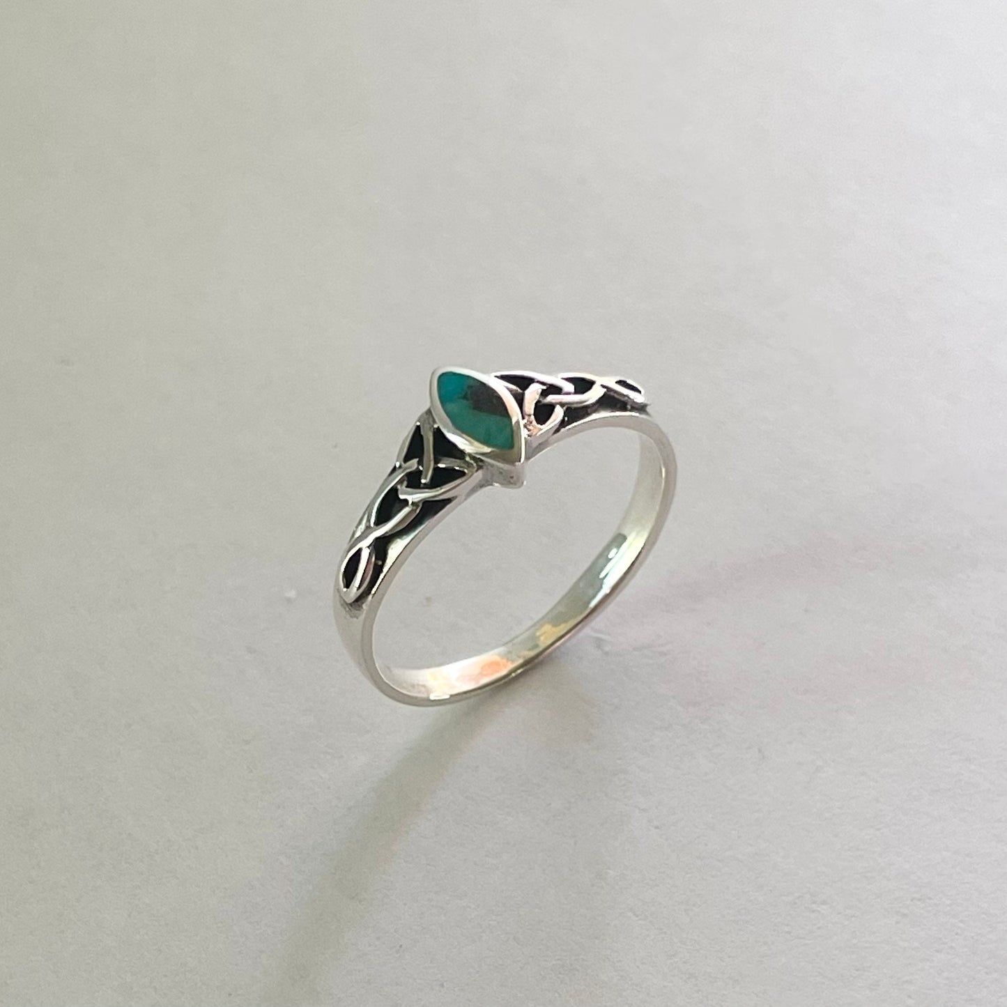 Sterling Silver Marquis Shape Genuine Turquoise with Celtic Ring, Strength and Empowerment, Boho, Turquoise, Statement Ring