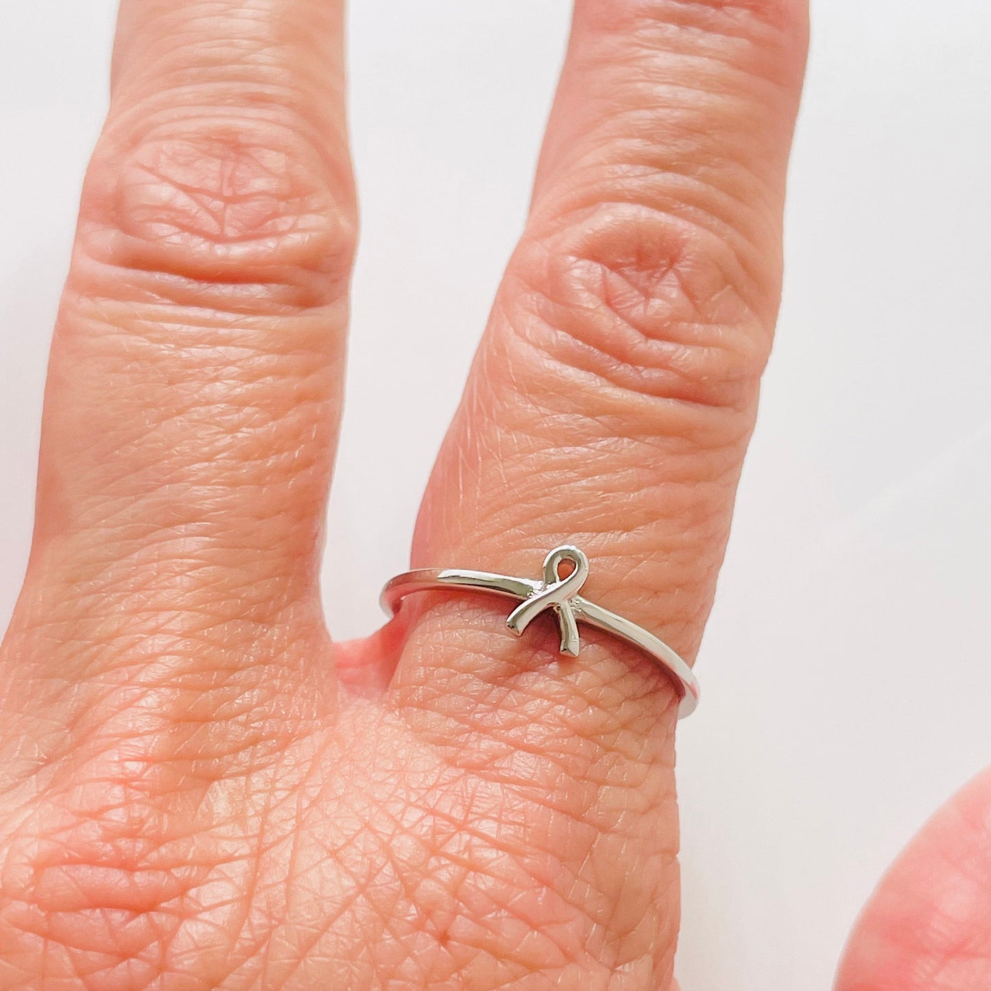 Sterling Silver Breast Cancer Ribbon Ring: Dainty Hope Ring