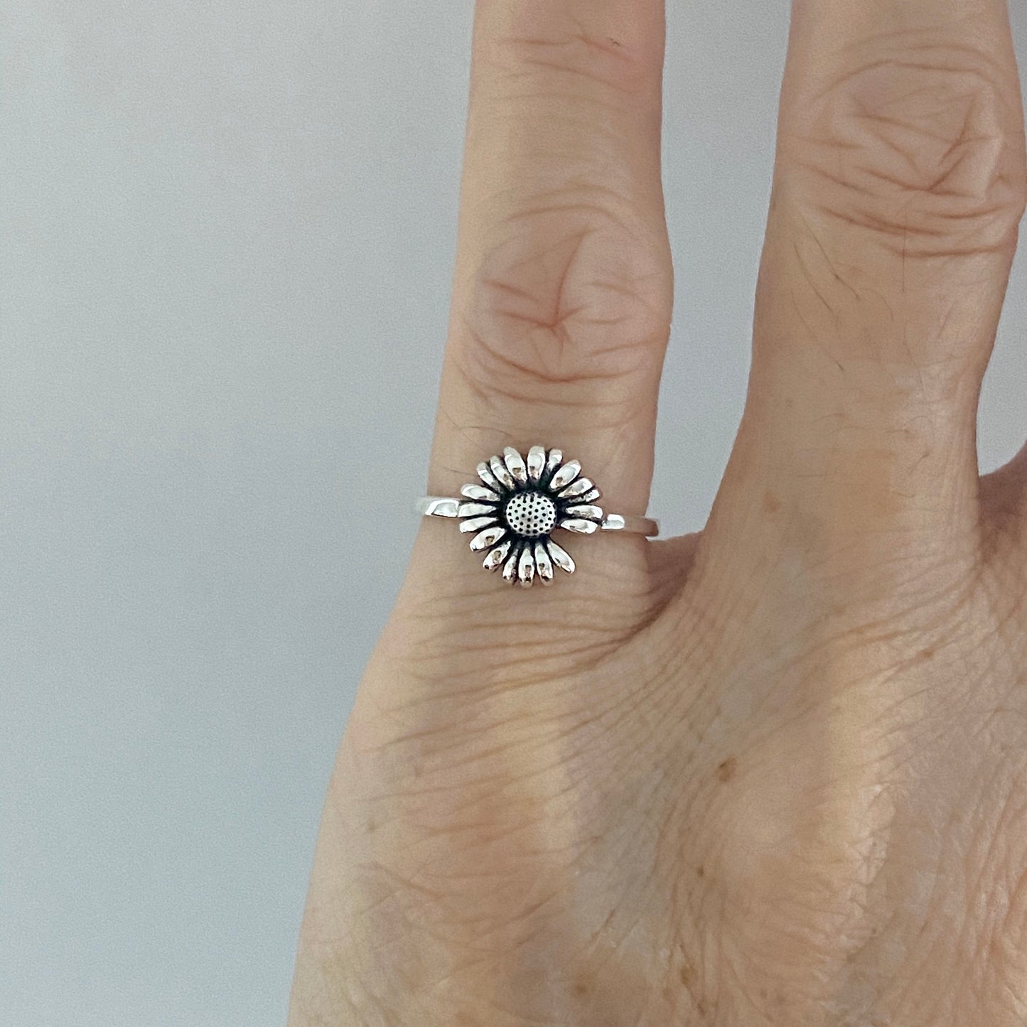 Dainty Sunflower Missing a Petal Sterling Silver Ring, Dainty Ring, Sunflower Ring, Boho Ring, Flower Ring, Floral Ring, Love Ring.