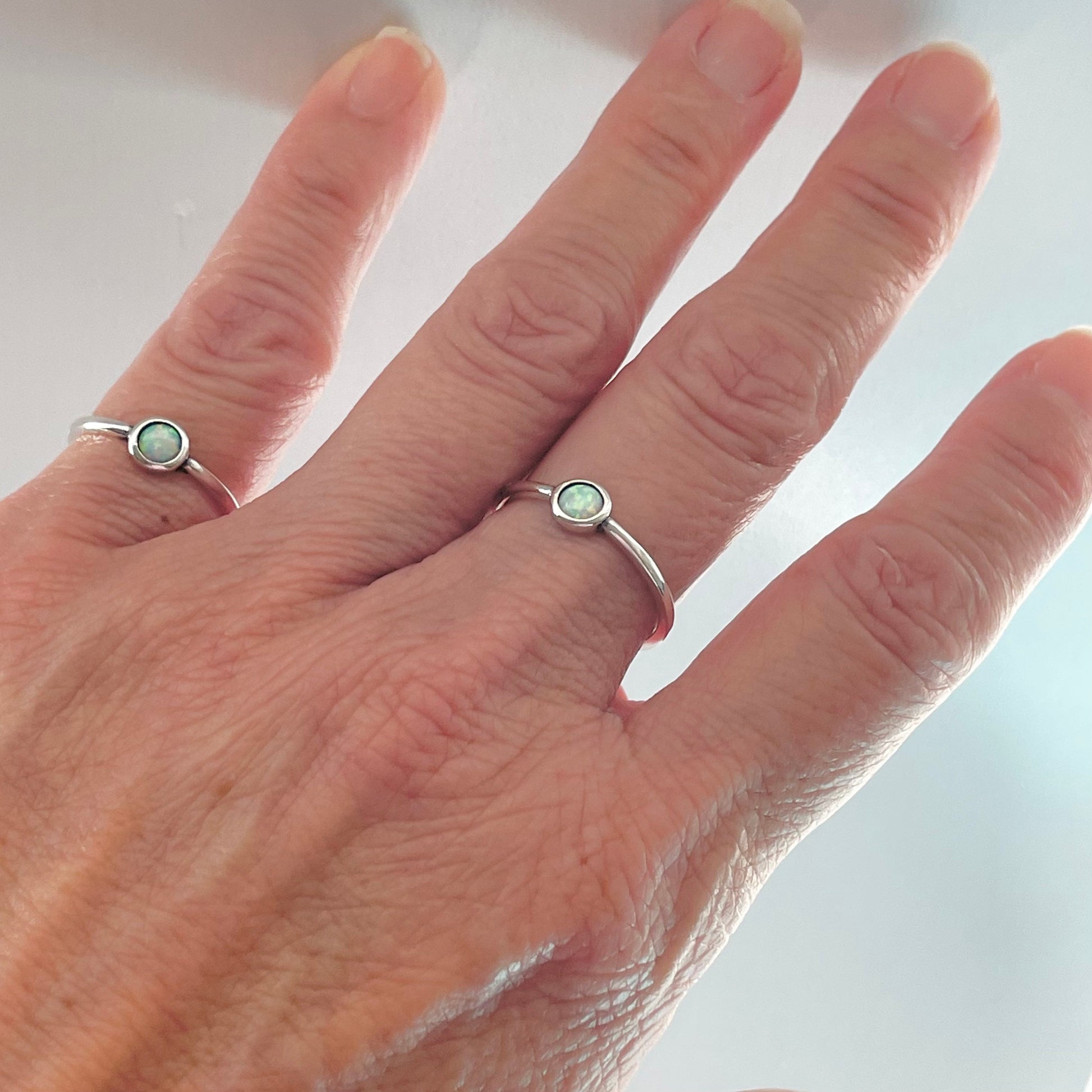 Sterling Silver Lab Opal Full Moon Ring: Dainty Boho Style