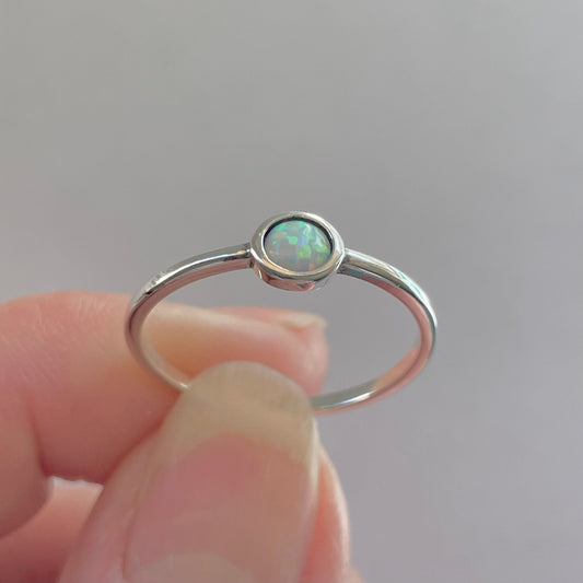 Sterling Silver Lab Opal Full Moon Ring: Dainty Boho Style