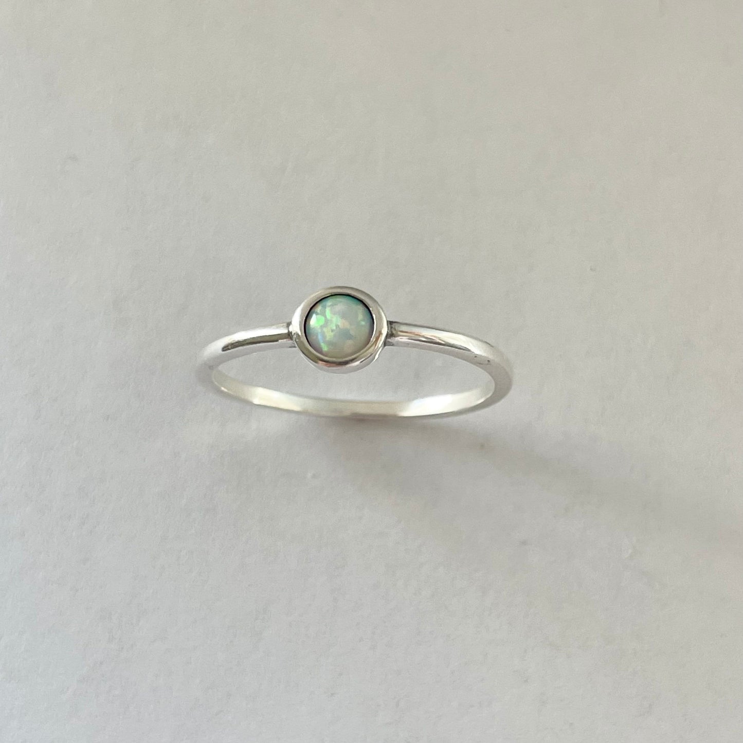 Sterling Silver White Lab Opal Full Moon Ring, Silver Ring, Moon Ring, Dainty Ring, Opal Ring, Boho Ring, Promise