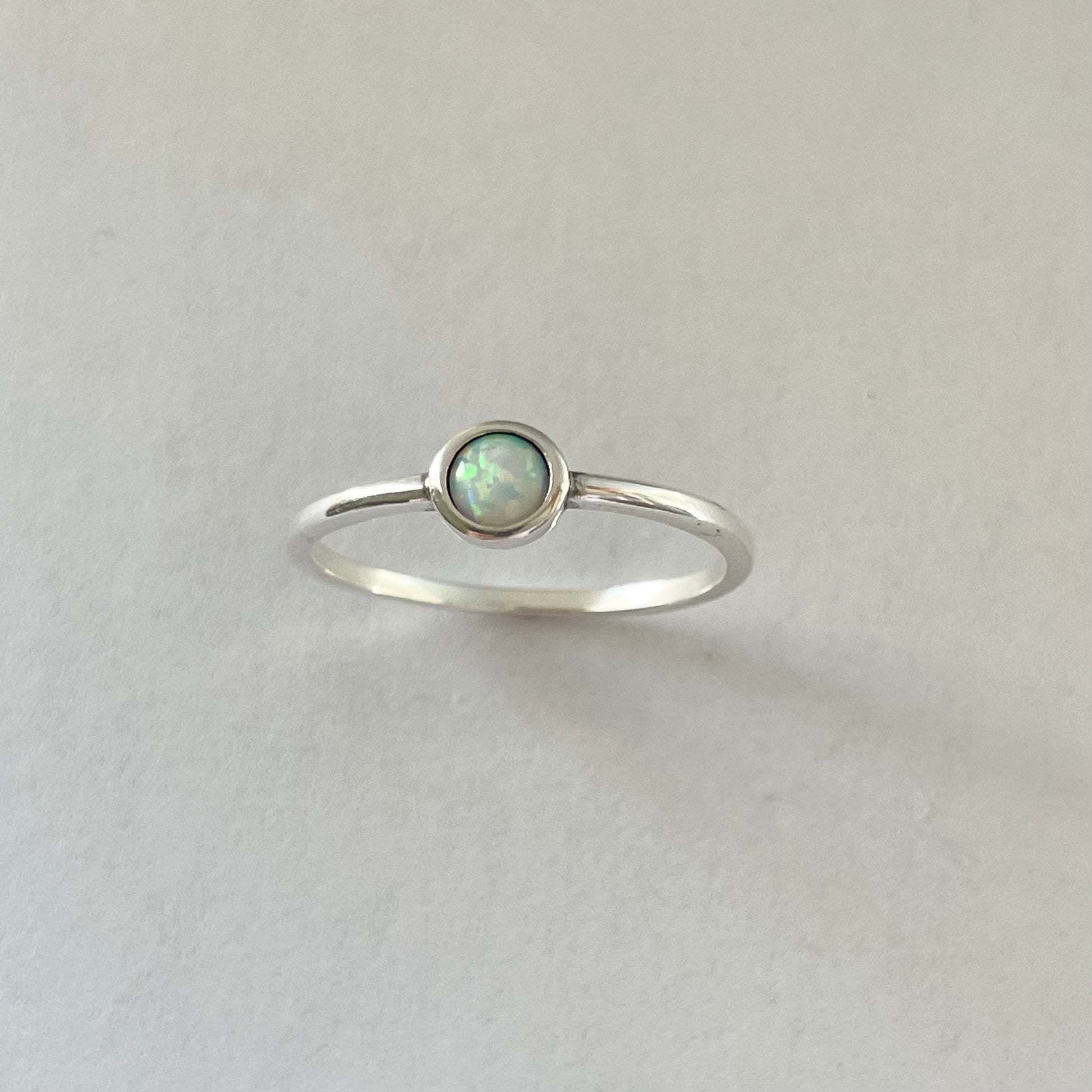 Sterling Silver White Lab Opal Full Moon Ring, Silver Ring, Moon Ring, Dainty Ring, Opal Ring, Boho Ring, Promise