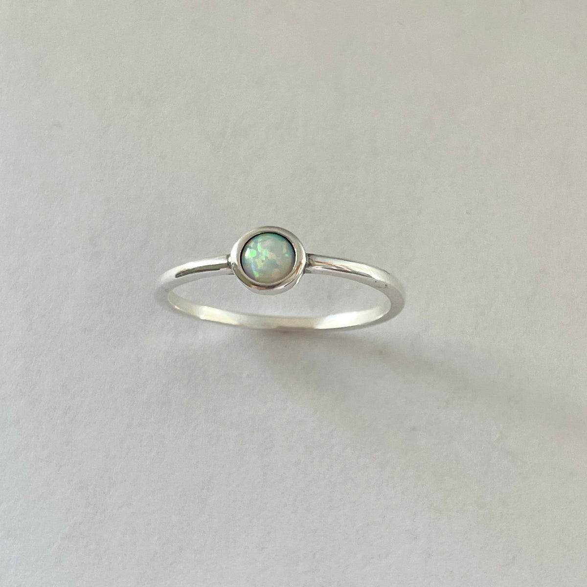 Sterling Silver Lab Opal Full Moon Ring: Dainty Boho Style