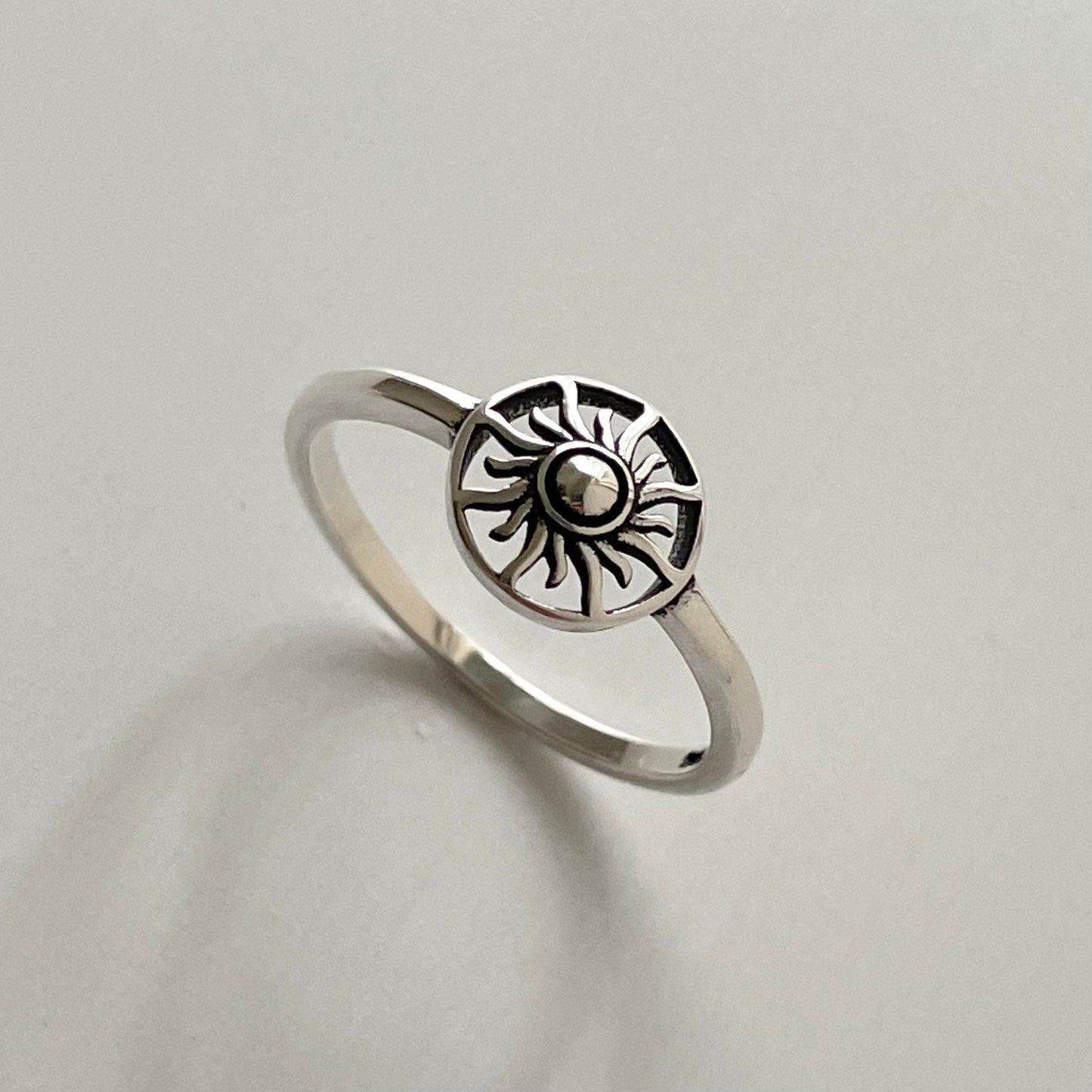 Oxidized Sterling Silver Sun Face Ring: Delicate Celestial Jewelry