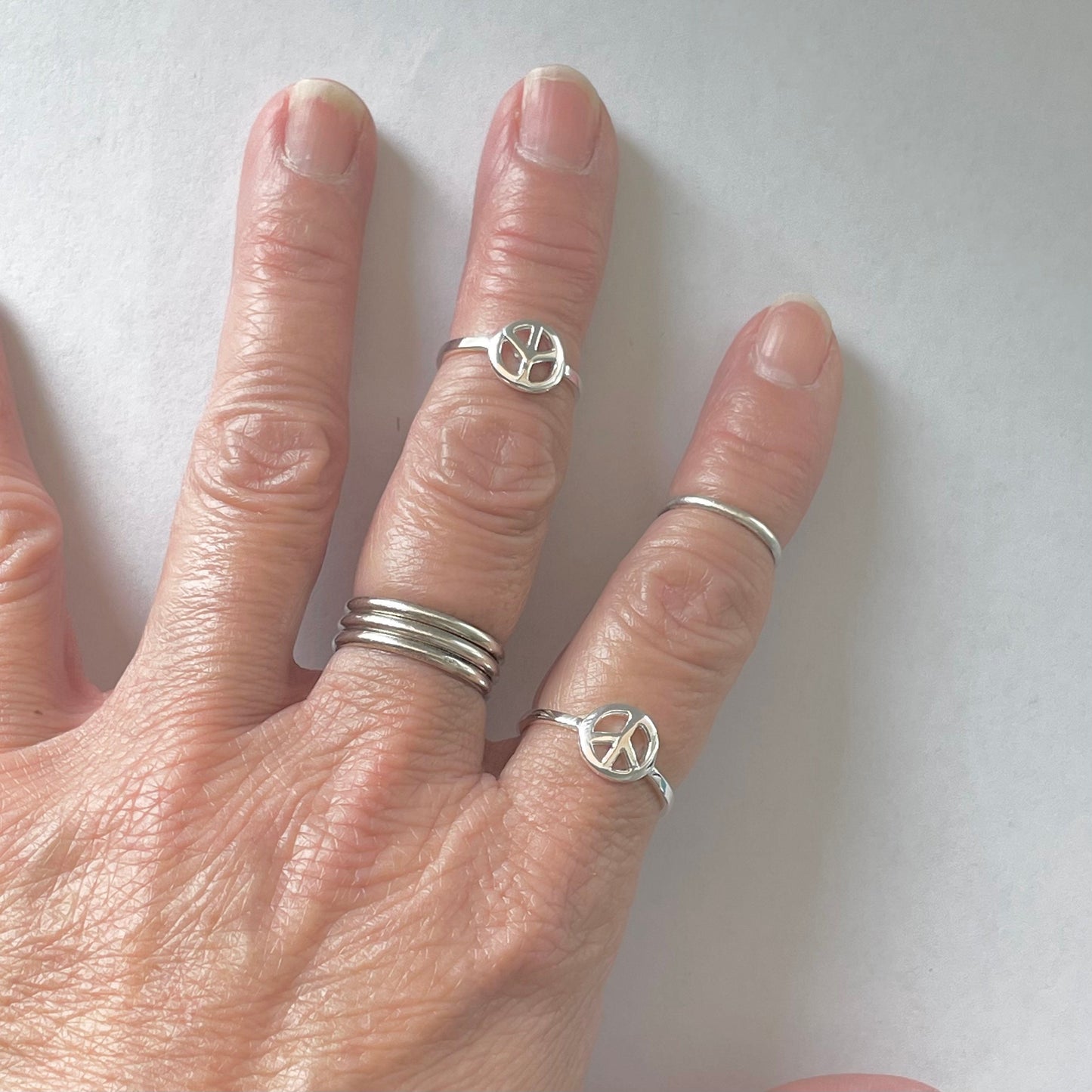 Dainty Sterling Silver Peace Sign Ring: Hippie Jewelry