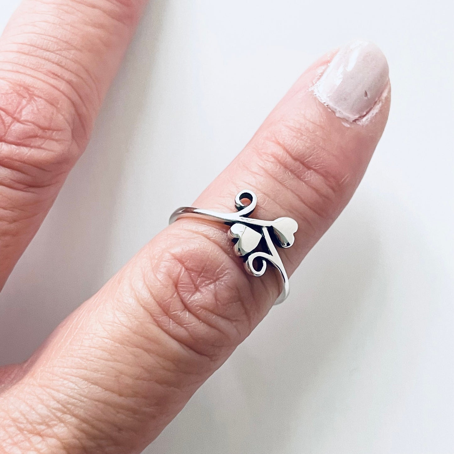 Sterling Silver Double Heart Swirl Ring: Dainty Love Jewelry