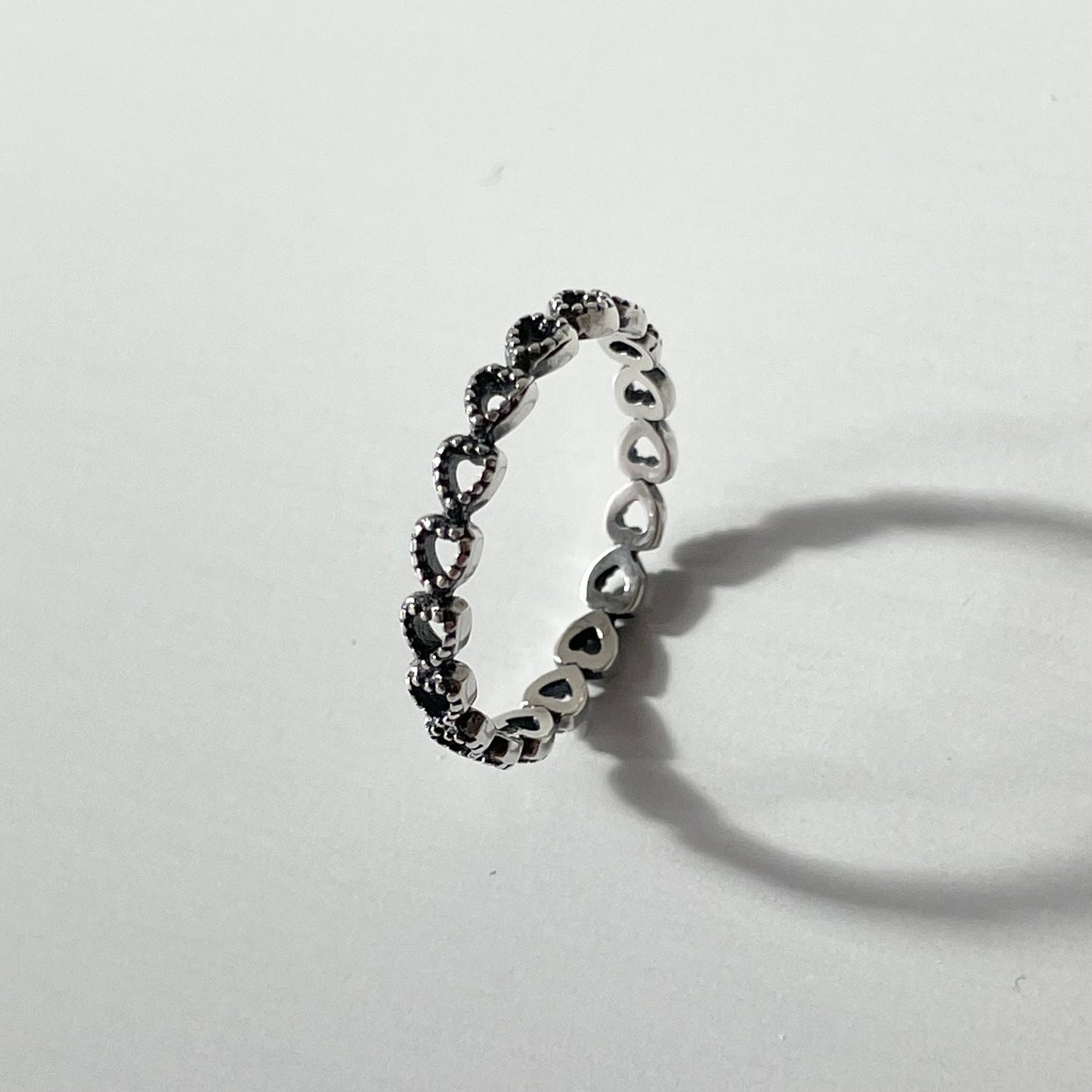 Oxidized Sterling Silver Hearts Band Ring: Dainty Stackable Promise Ring