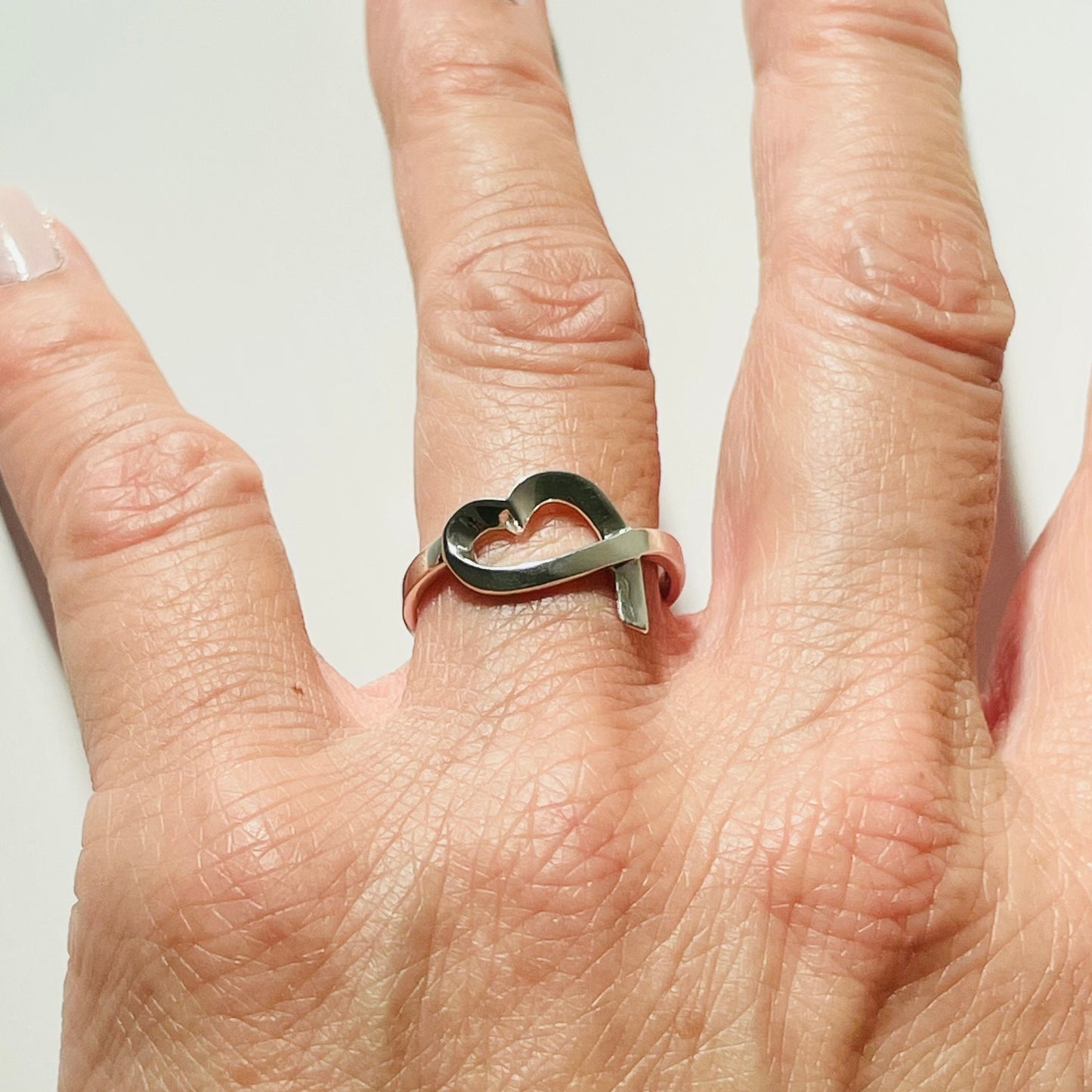 Sterling Silver Open Heart Crossover Ring: Boho Promise Ring