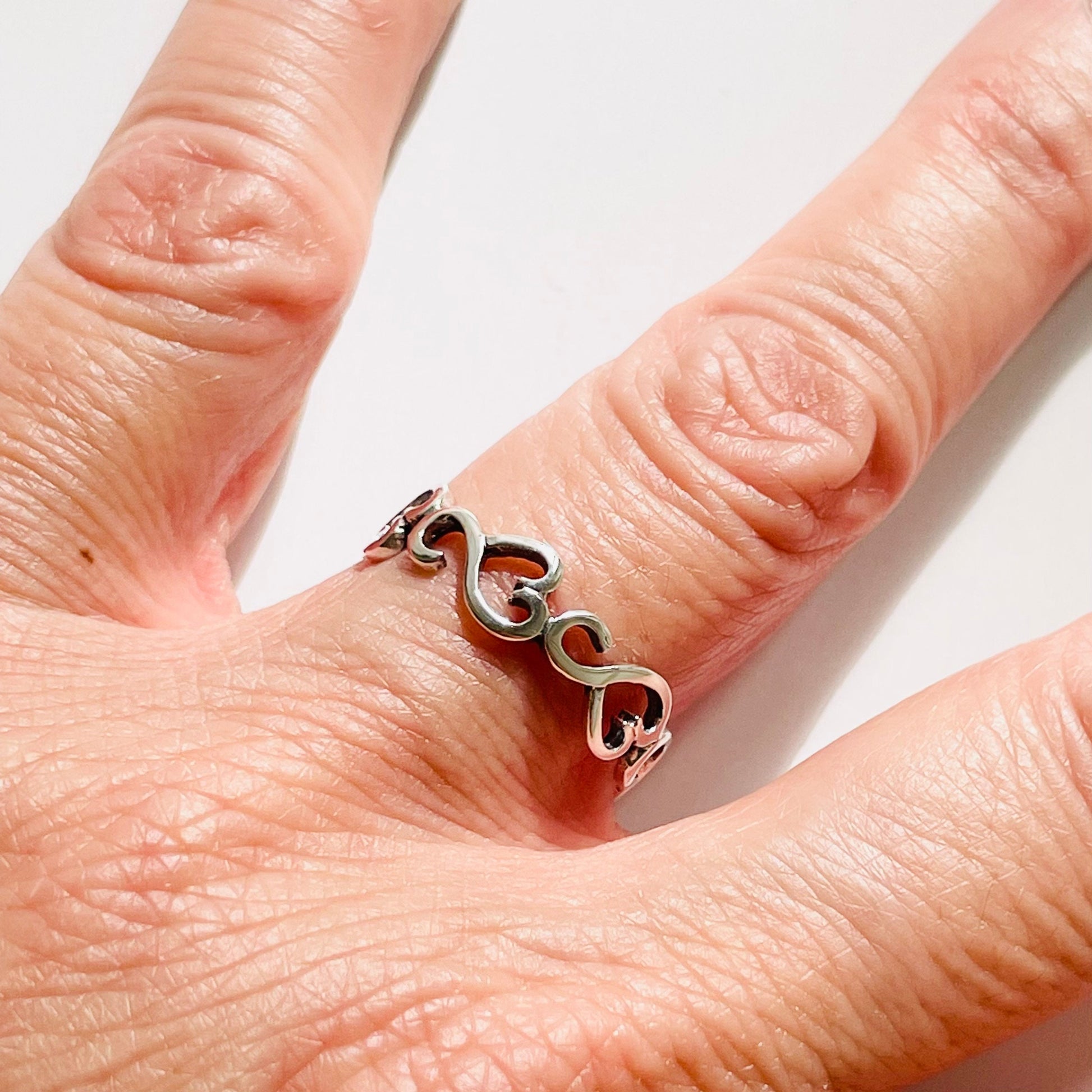 Sterling Silver Sideway Hearts Eternity Ring - Boho Stackable Band