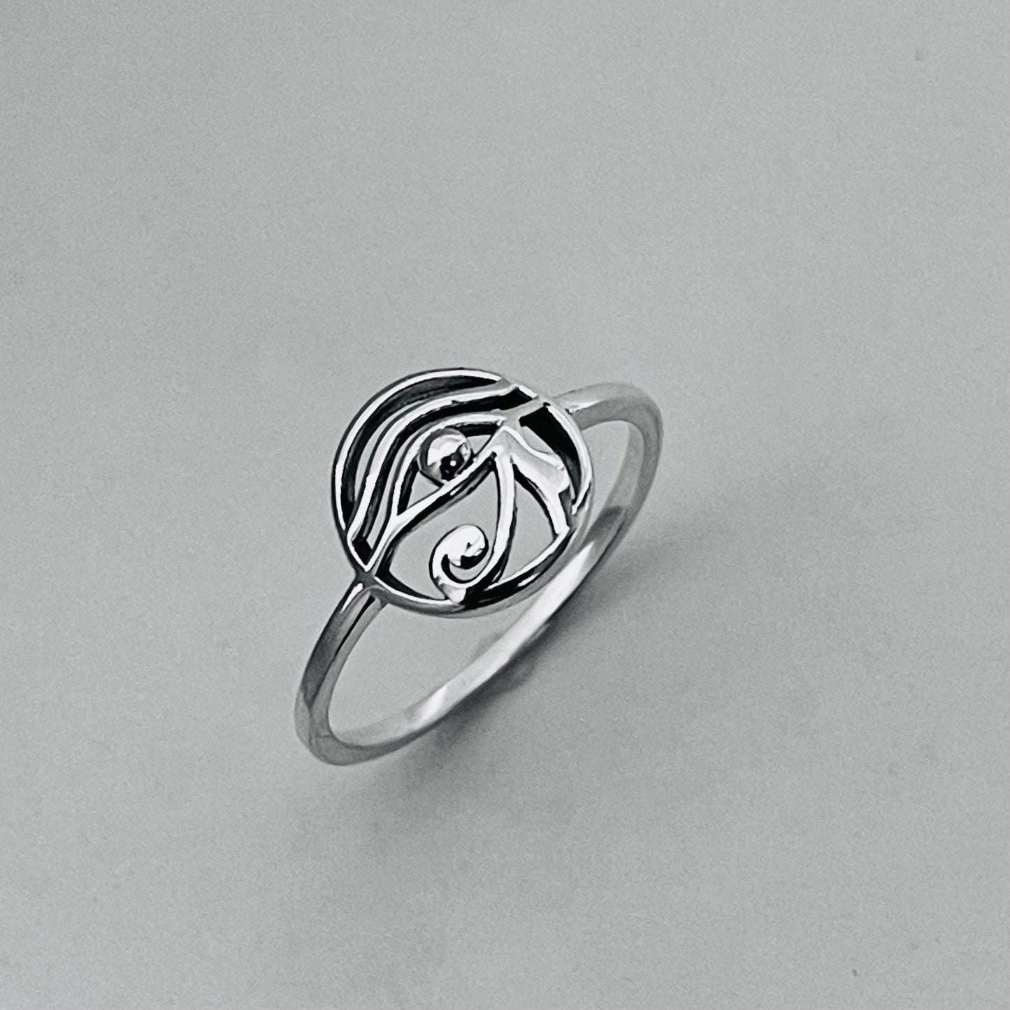 Oxidized Sterling Silver Eye of Horus Ring: Egyptian Protection Jewelry