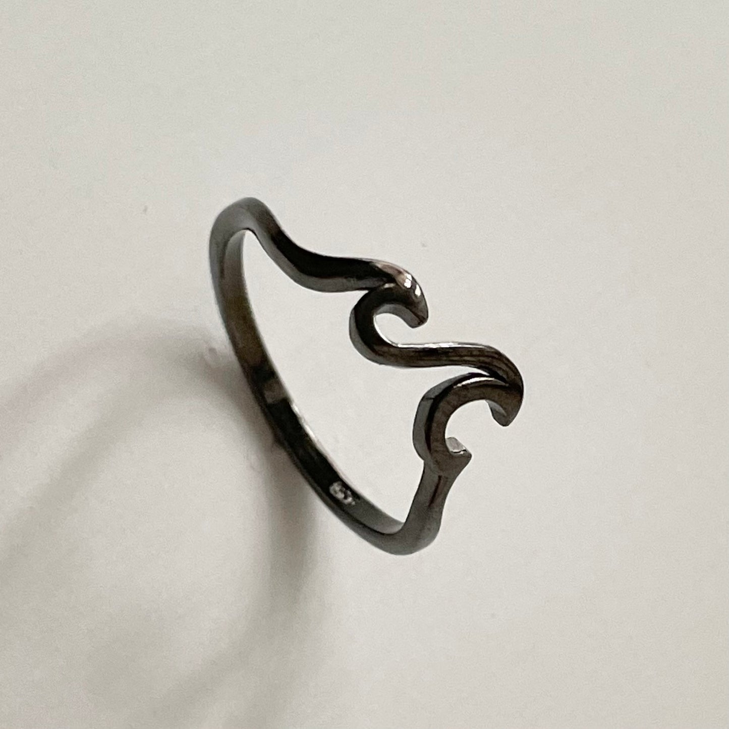 Sterling Silver Little Black Wave Ring, Surfer Ring, Silver Wave Ring, Wave Promise Ring, Beach Ring, Ocean Ring, Silver Ring, Boho Ring