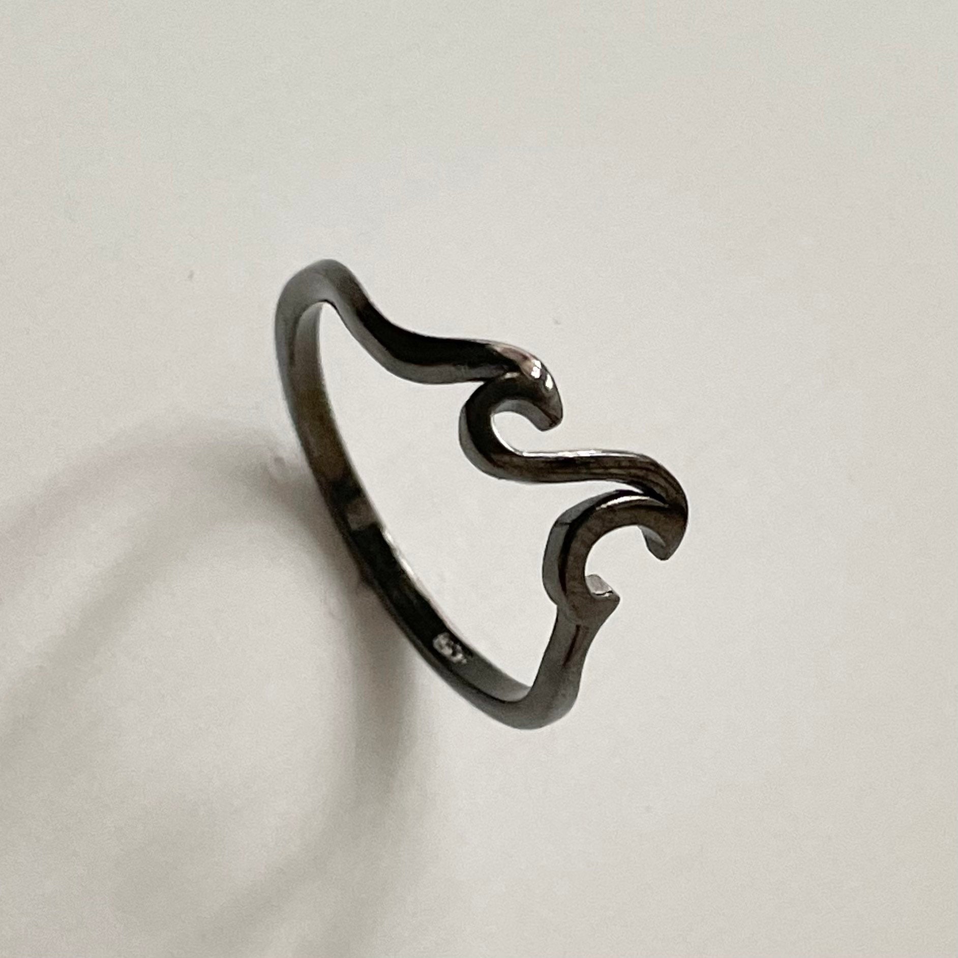 Sterling Silver Little Black Wave Ring, Surfer Ring, Silver Wave Ring, Wave Promise Ring, Beach Ring, Ocean Ring, Silver Ring, Boho Ring