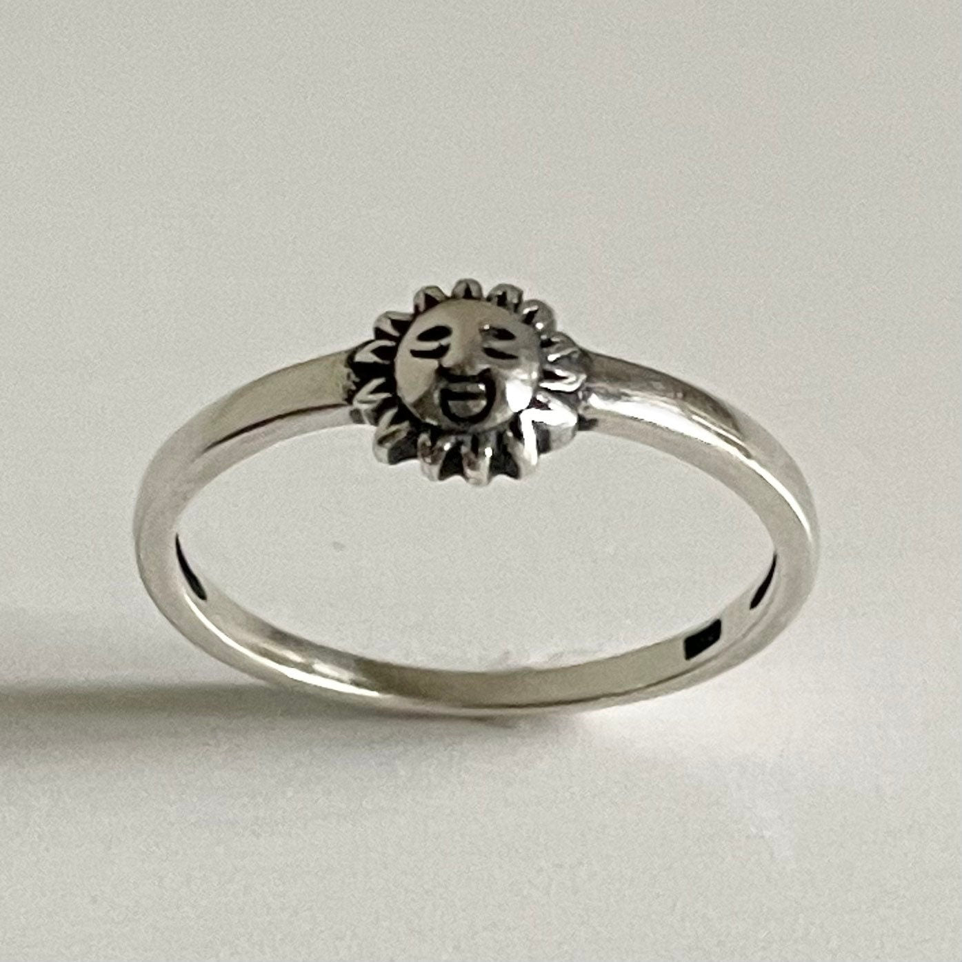 Sterling Silver Sun Face Ring: Celestial Sunshine Jewelry