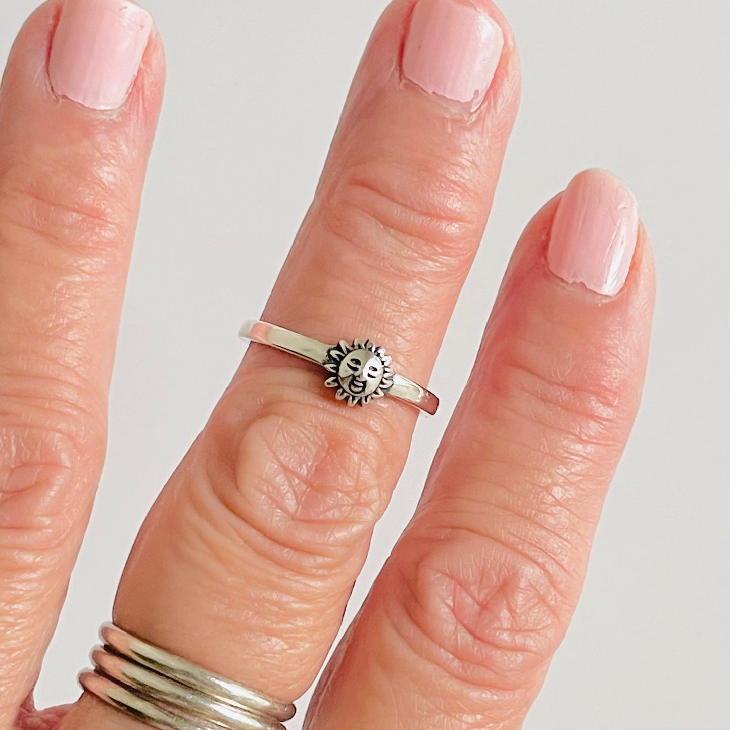 Sterling Silver Sun Face Ring: Celestial Sunshine Jewelry