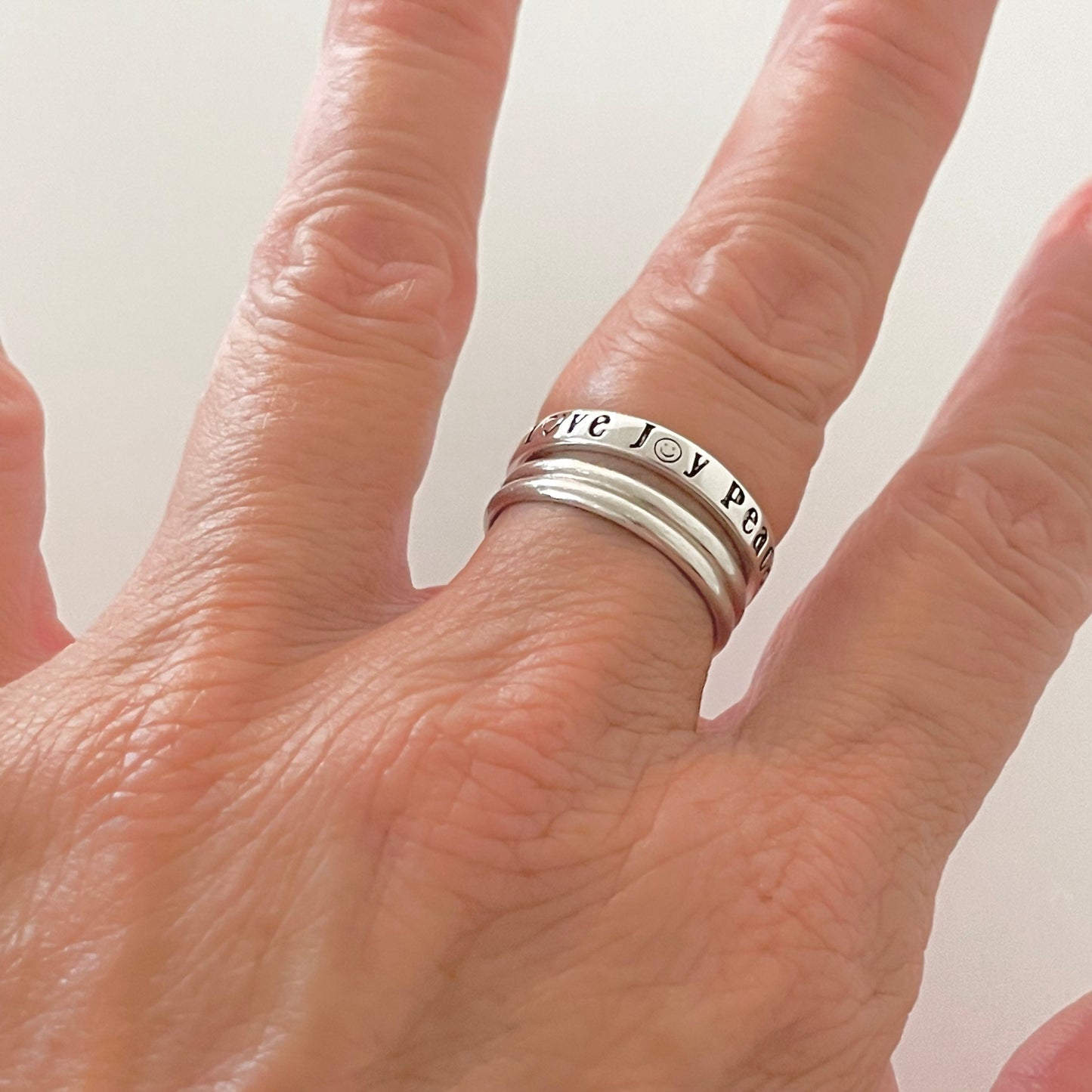 Sterling Silver Peace Love Joy Ring: Midi/Thumb/Toe Ring