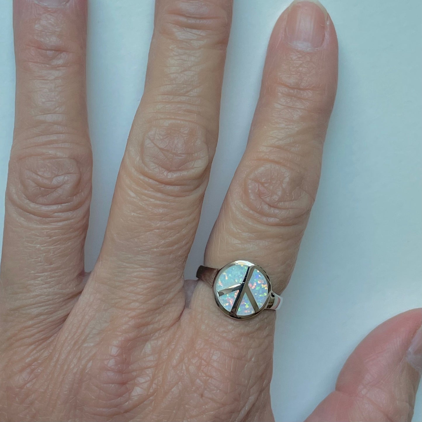 Fire Opal Peace Sign Ring: Sterling Silver Hippie Jewelry
