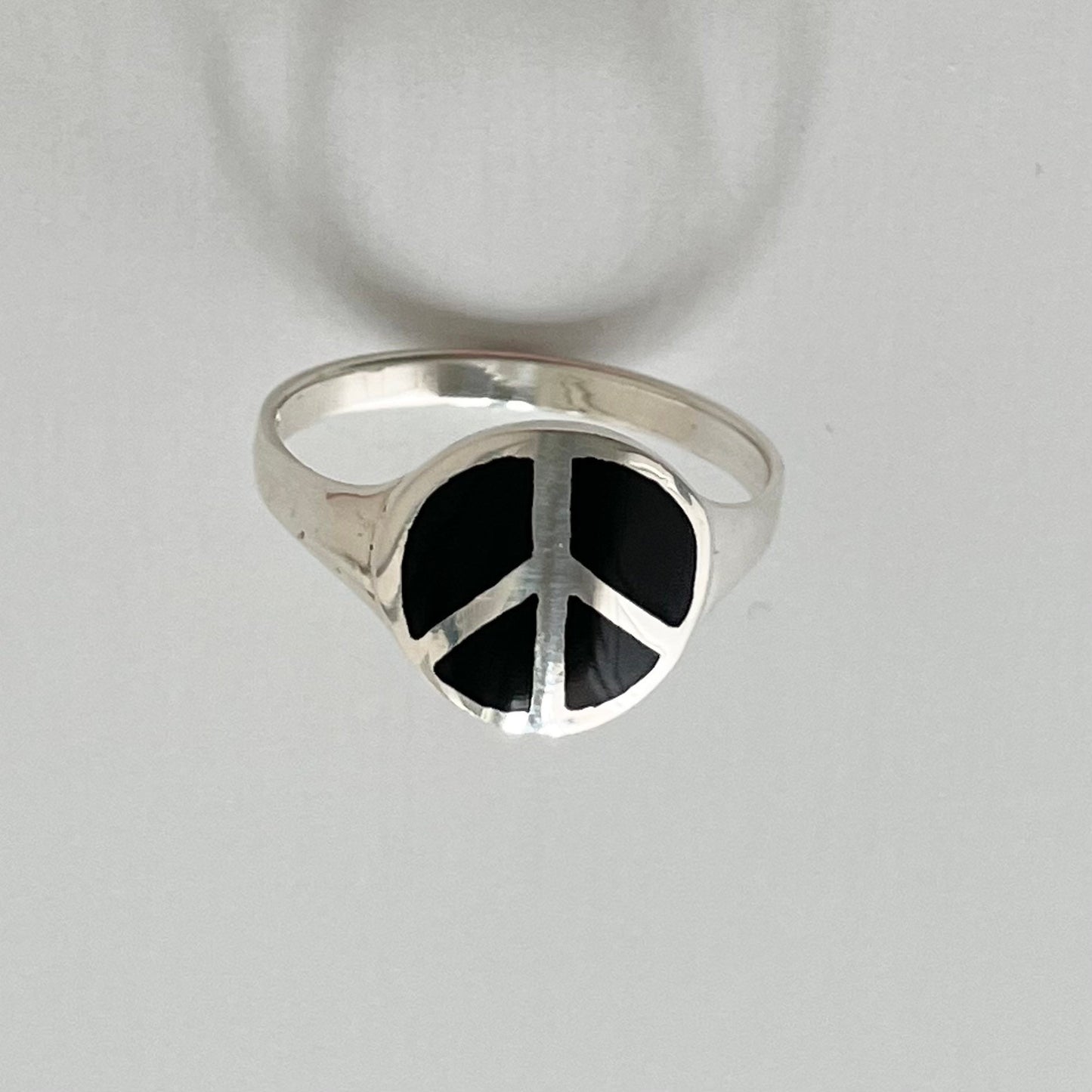 Sterling Silver Black Agate Peace Sign Ring: Boho Hippie Jewelry