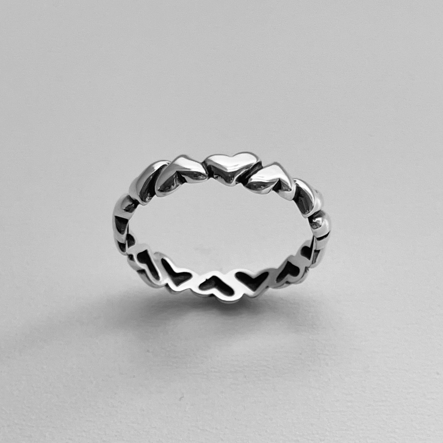Sterling Silver Hearts Band Ring: Oxidized Love Ring