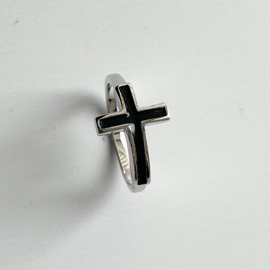 Sterling Silver Sideway Black Onyx Cross Ring, Religion Silver Ring, Statement Ring, Promise God Ring, Onyx Cross Ring, Cross silver Ring.