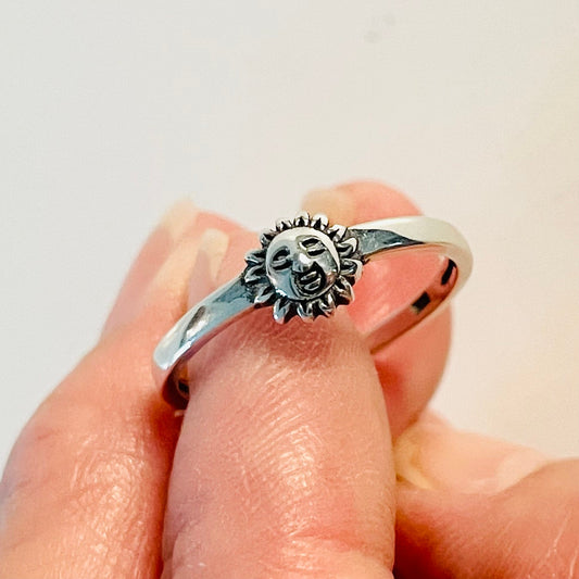 Sterling Silver Sun Face Ring: Celestial Sunshine Jewelry