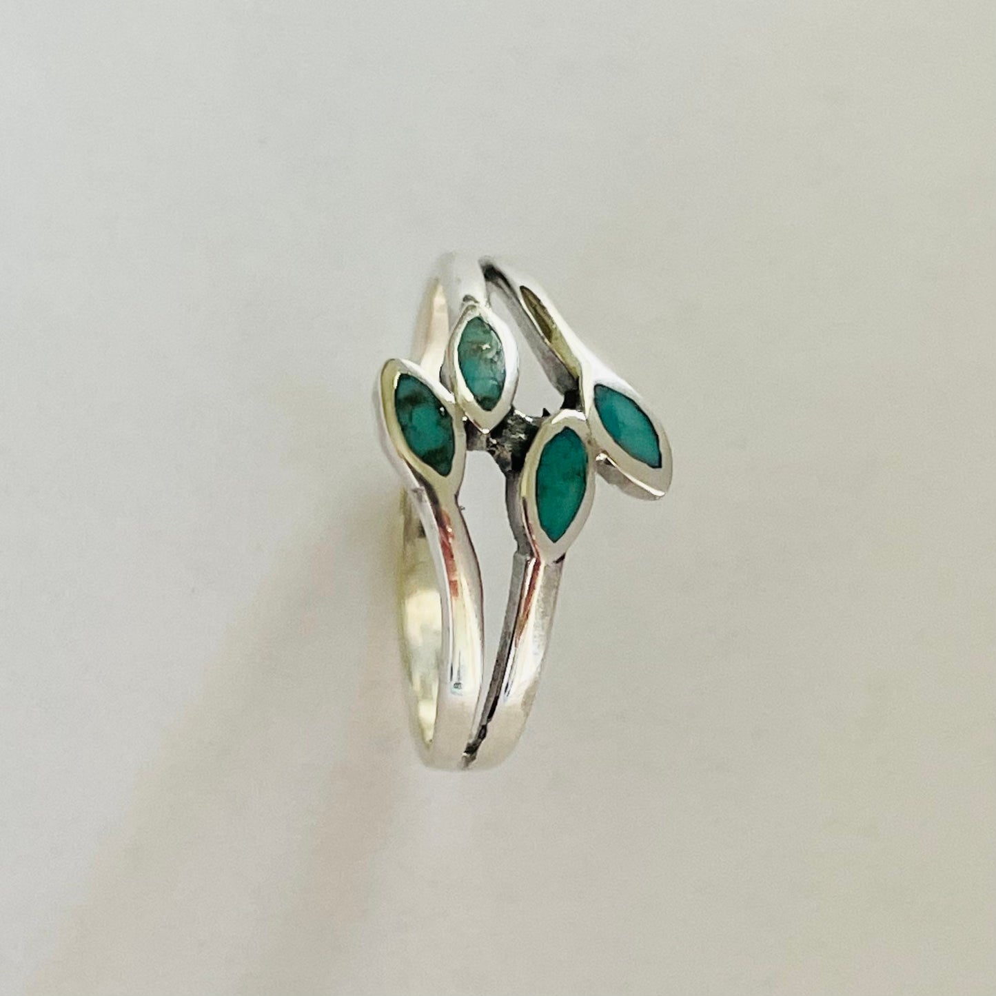 Sterling Silver Simulated Turquoise Leaf Ring: Boho Statement Jewelry