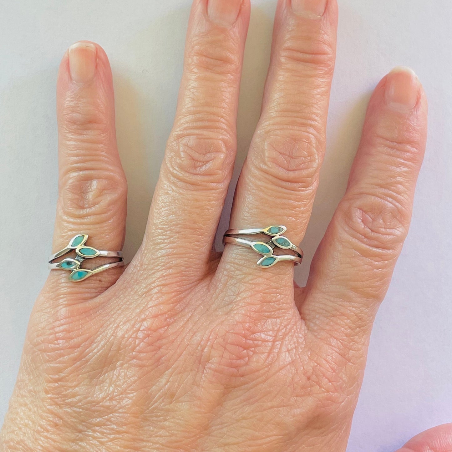 Sterling Silver Simulated Turquoise Leaf Ring: Boho Statement Jewelry