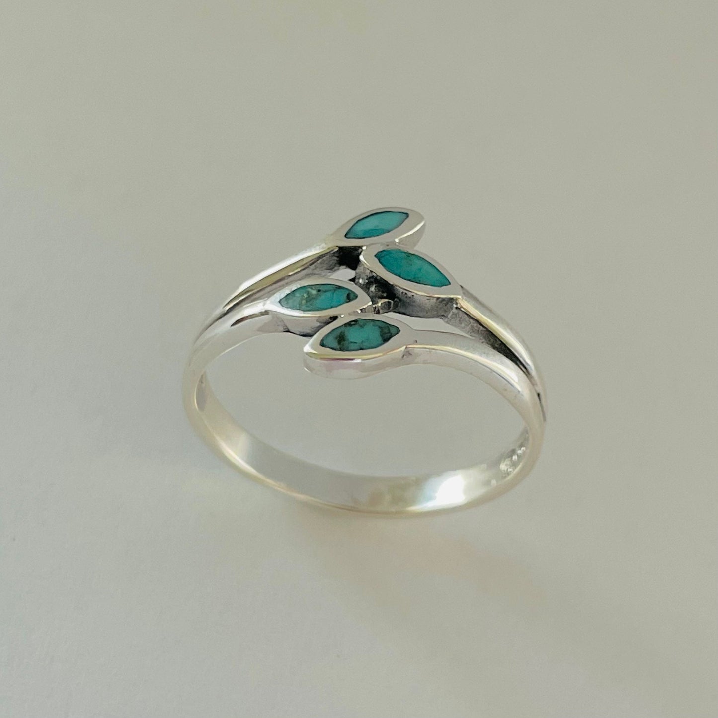 Sterling Silver Simulated Turquoise Leaf Ring: Boho Statement Jewelry