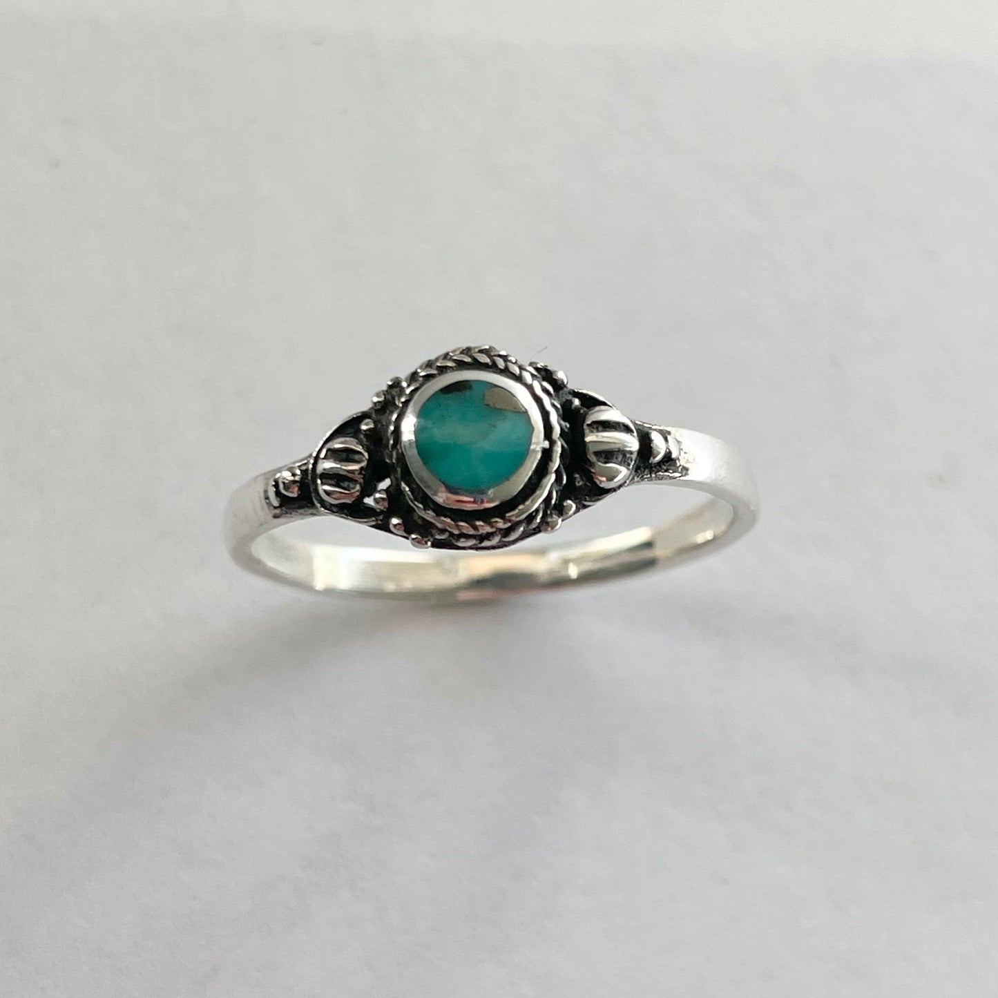 Sterling Silver Bali Turquoise Ring: Dainty Boho Style