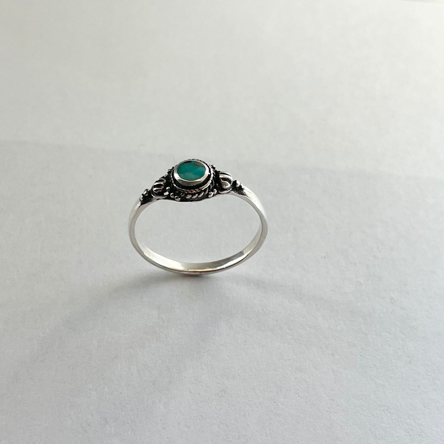 Sterling Silver Small Round Bali Genuine Turquoise Ring, Silver Ring, Boho Ring, Silver Ring, Dainty Ring, Turquoise Ring, Around Ring