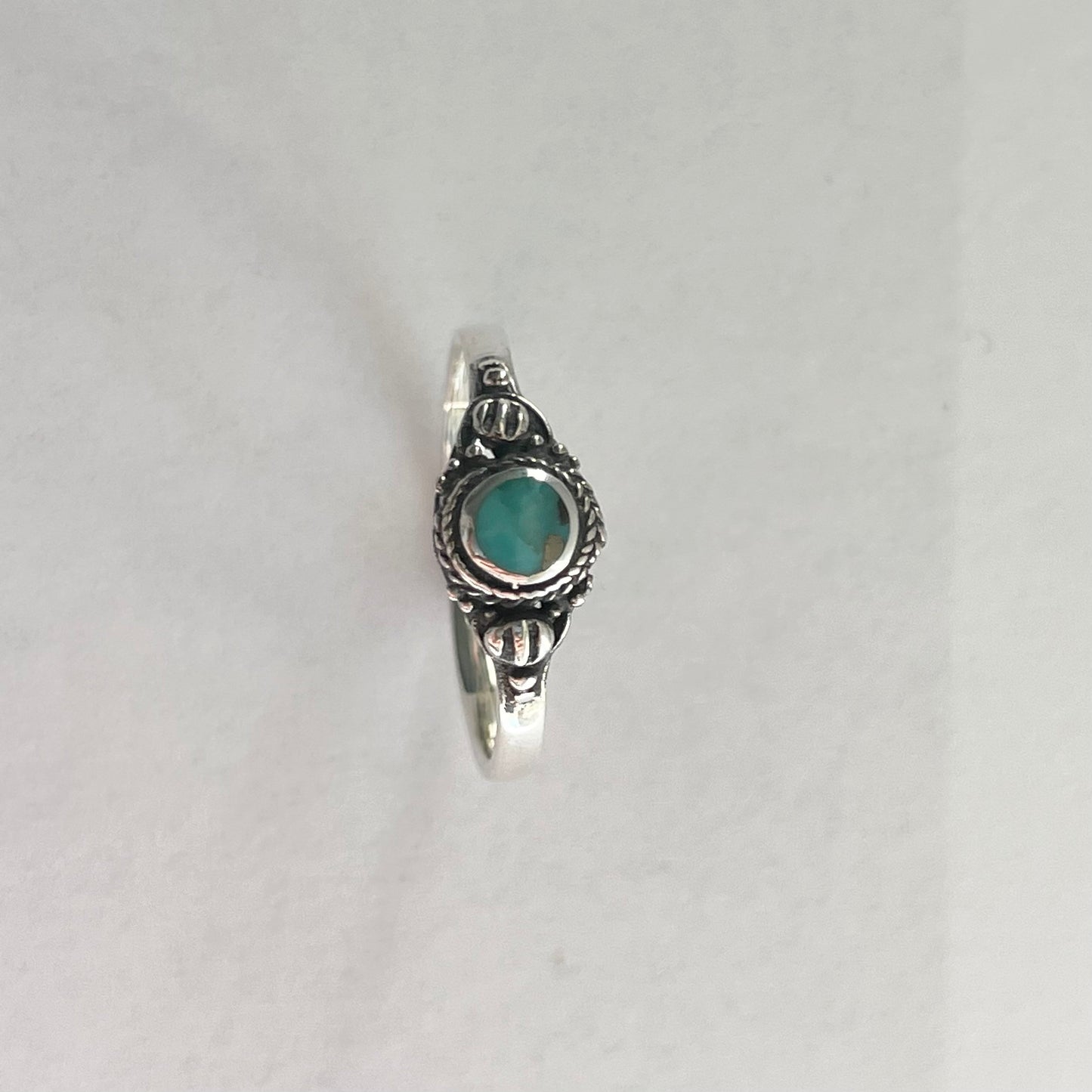 Sterling Silver Small Round Bali Genuine Turquoise Ring, Silver Ring, Boho Ring, Silver Ring, Dainty Ring, Turquoise Ring, Around Ring