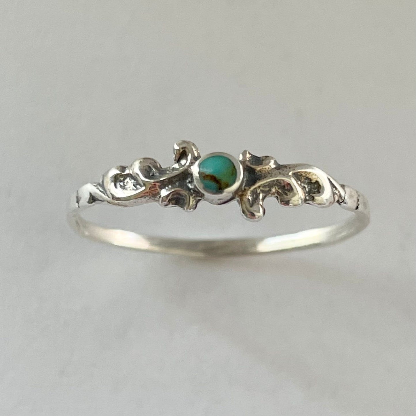 Sterling Silver Dainty Swirly Bail Genuine Turquoise or Black Agate Ring, Silver Dainty Ring, Turquoise Ring, Black Onyx Ring, Silver Ring