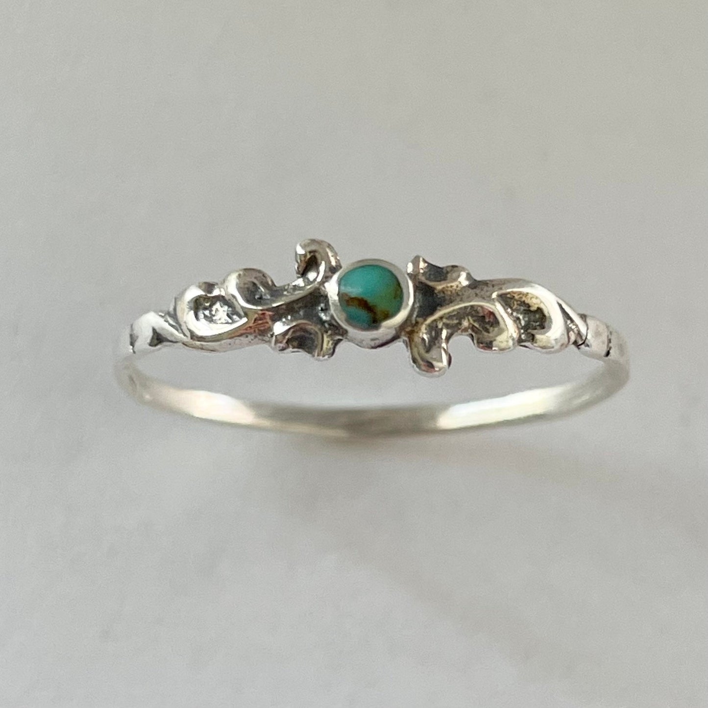 Sterling Silver Swirly Ring: Dainty Turquoise or Black Agate