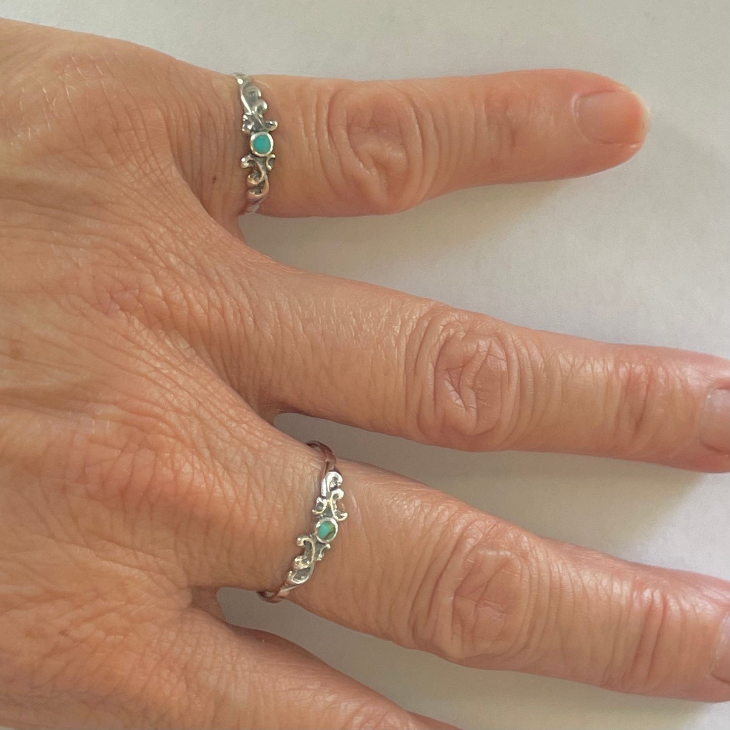 Sterling Silver Swirly Ring: Dainty Turquoise or Black Agate