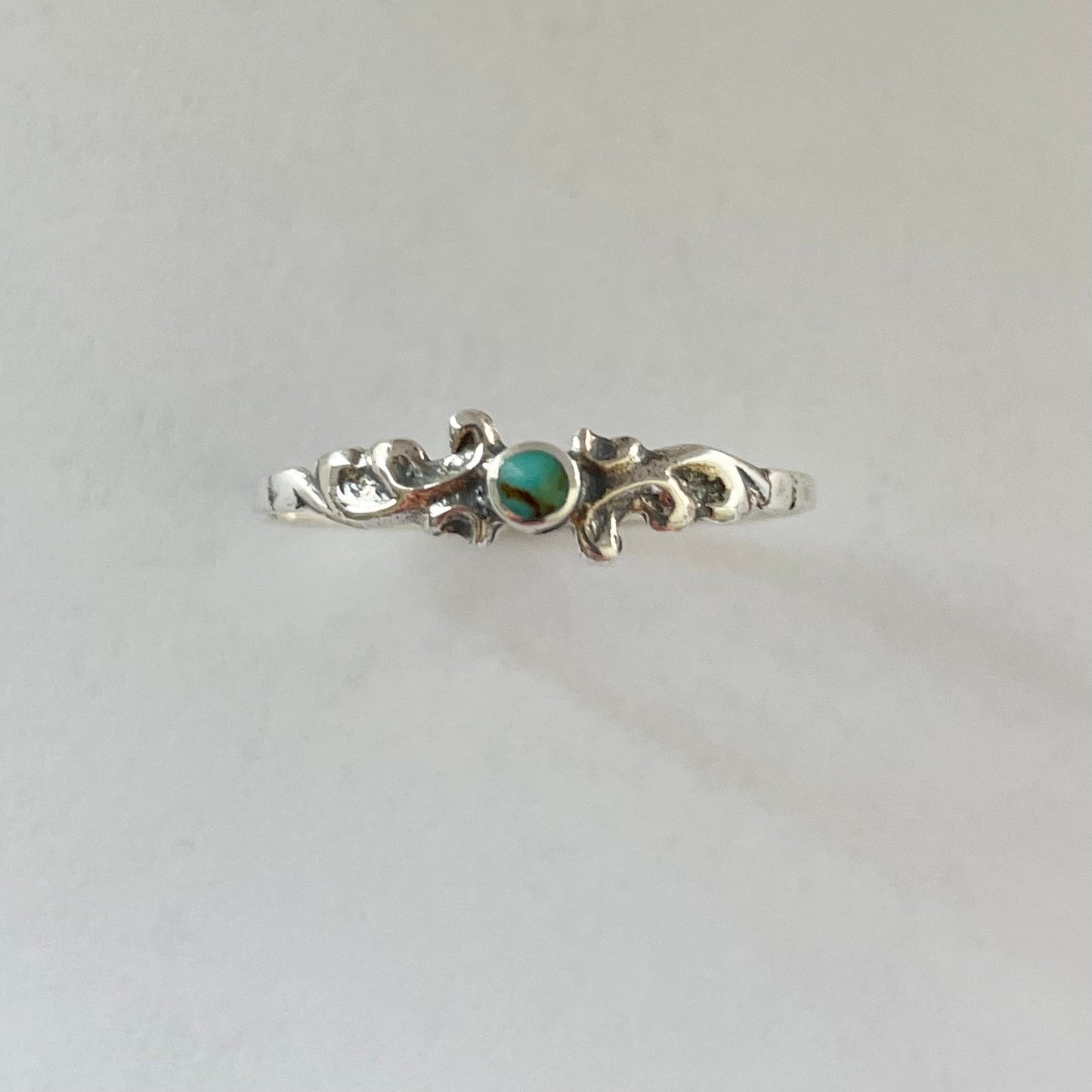 Sterling Silver Swirly Ring: Dainty Turquoise or Black Agate