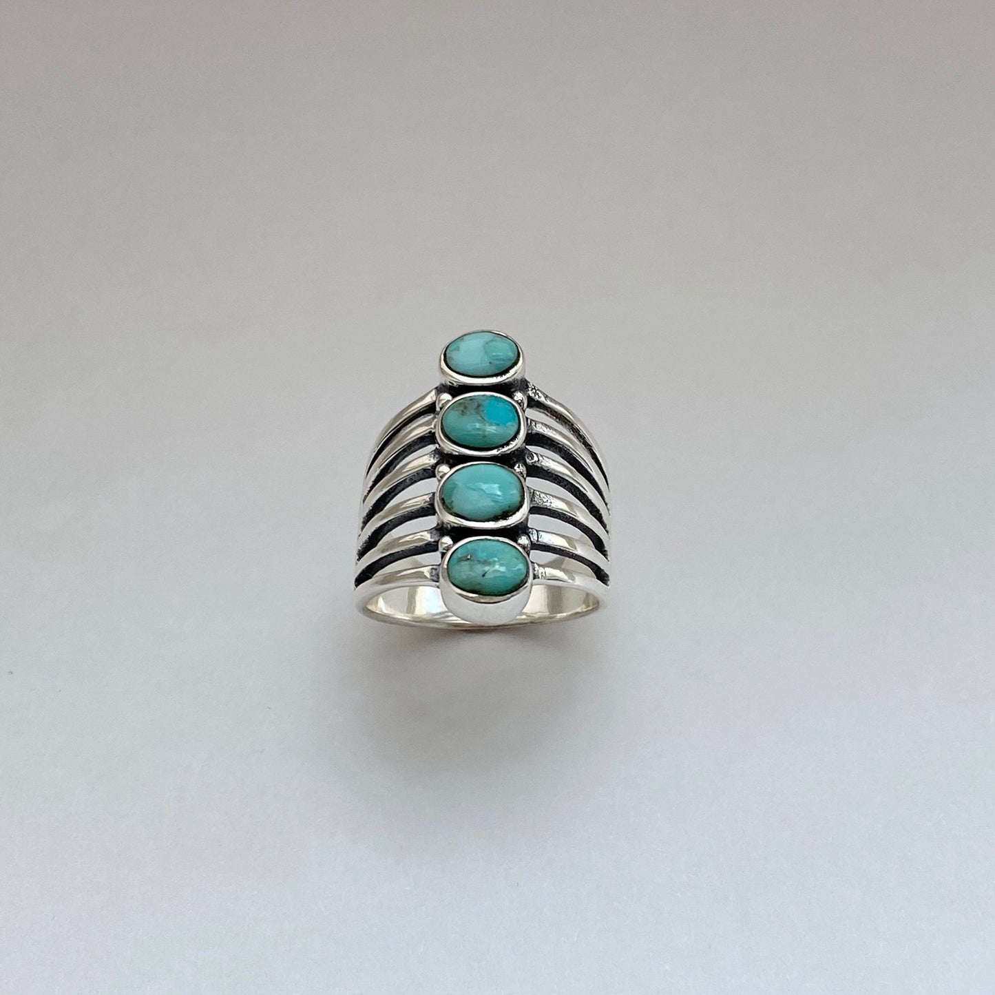 Genuine Turquoise Multiple Band and Stones Sterling Silver Ring, Silver Turquoise Ring, Boho Ring, Silver Turquoise Ring, Statement Ring