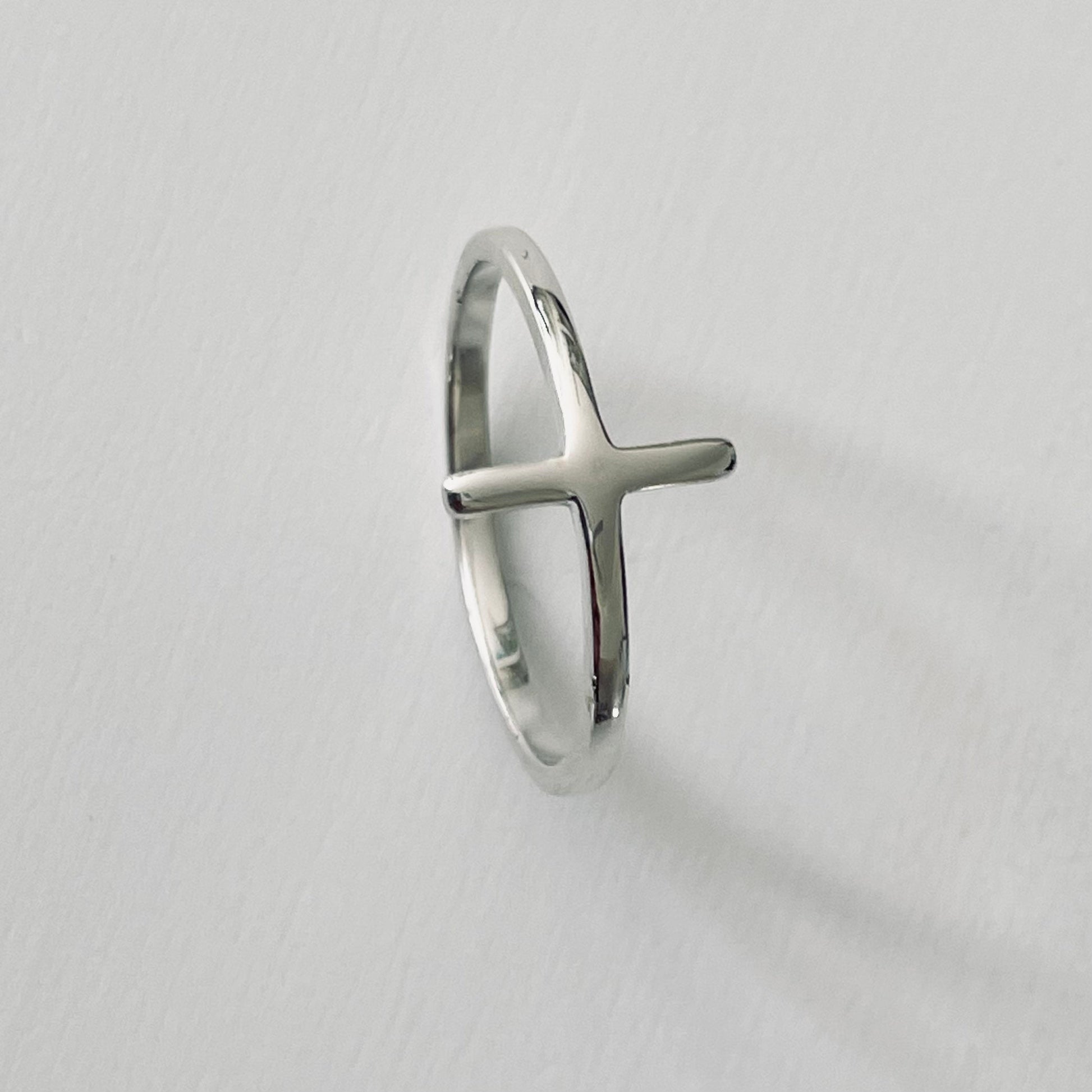 Sterling Silver High Polish Cross Ring, Cross Sideway Silver Ring, Religious Ring, Silver Cross Ring, Statement Ring, Dainty Silver Ring,