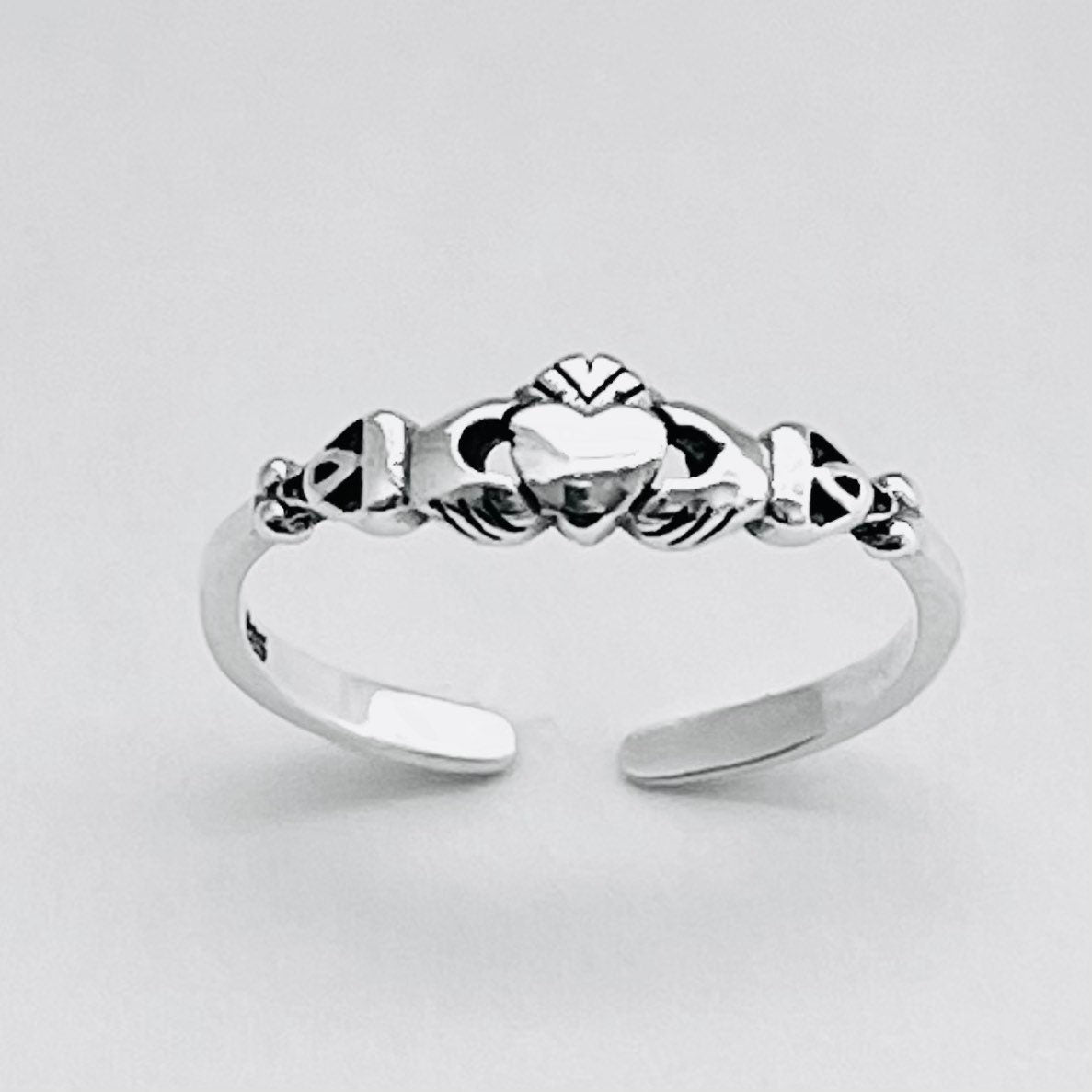 Sterling Silver Celtic Claddagh Toe Ring: Oxidized Irish Friendship Jewelry