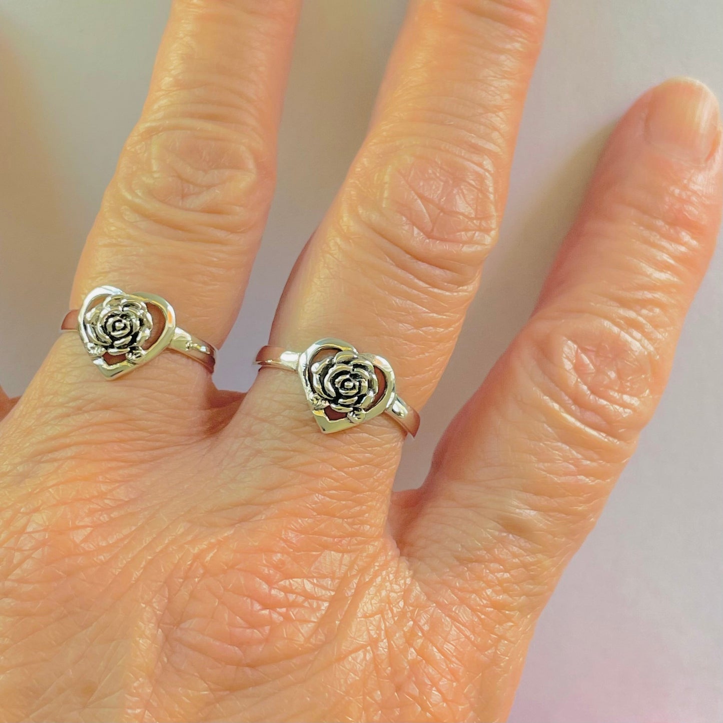 Oxidized Sterling Silver Rose Heart Ring: Boho Flower Jewelry