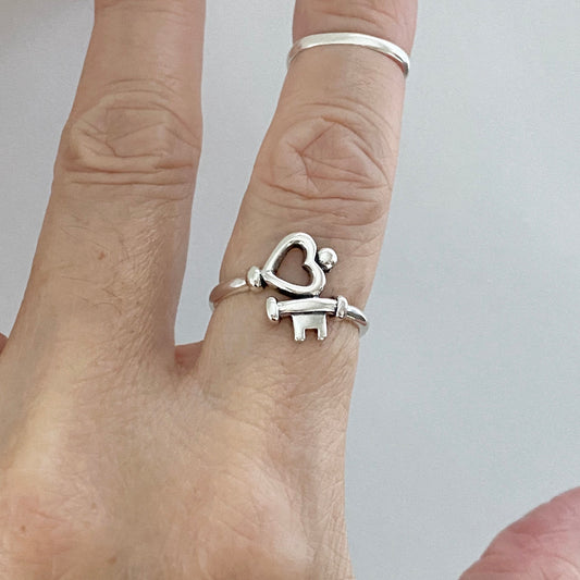 Sterling Silver Key to My Heart Ring: Boho Promise Ring