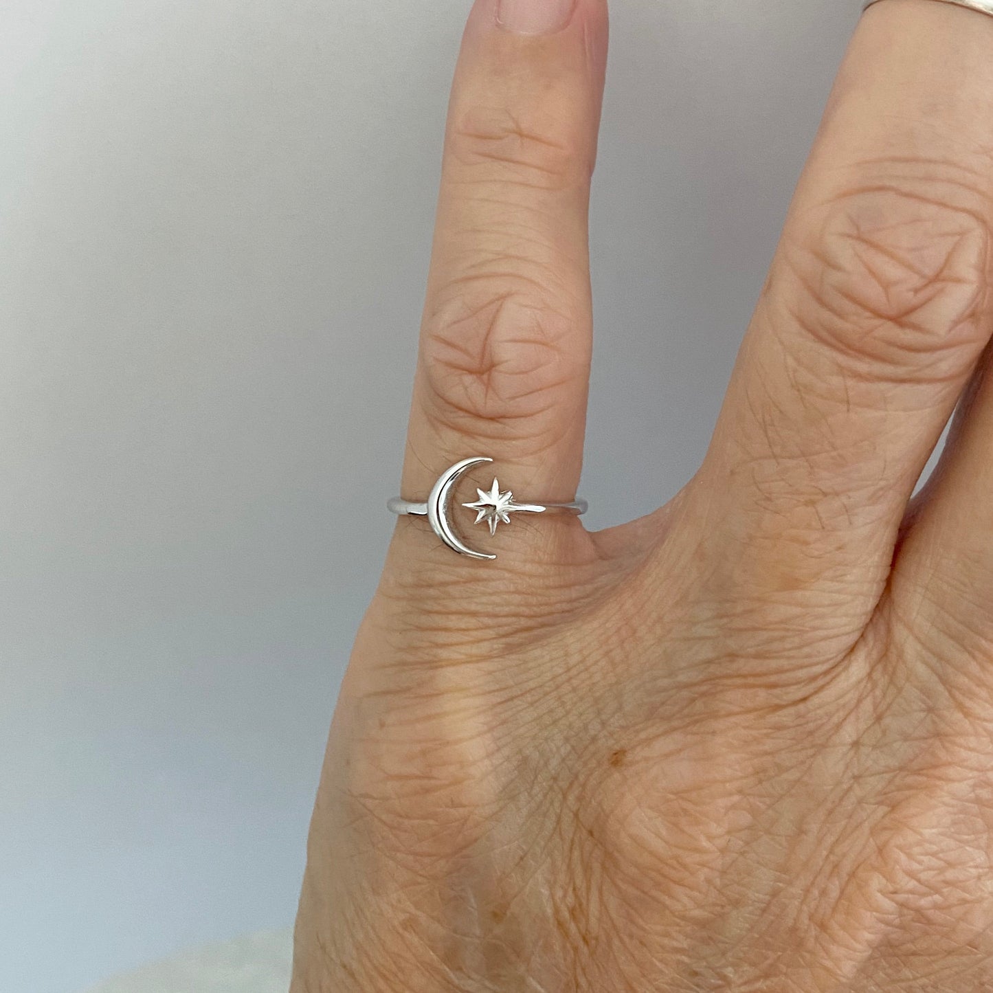 Sterling Silver Star and Moon Ring, Crescent Moon Ring, Twinkle Star Ring, Toe Ring, Dainty Ring, Moon Ring, Promise Toe Ring, Silver Ring.